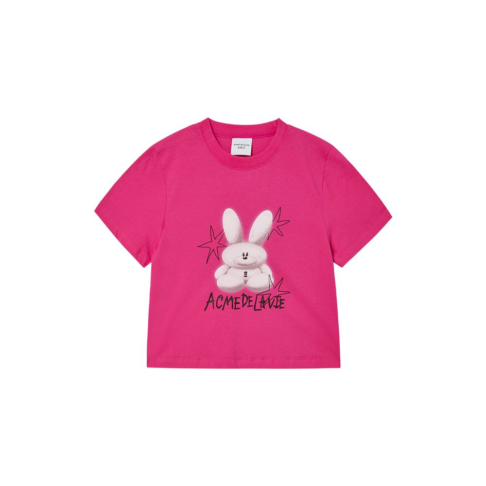 Áo Thun Round Spray Rabbit Crop Hồng
