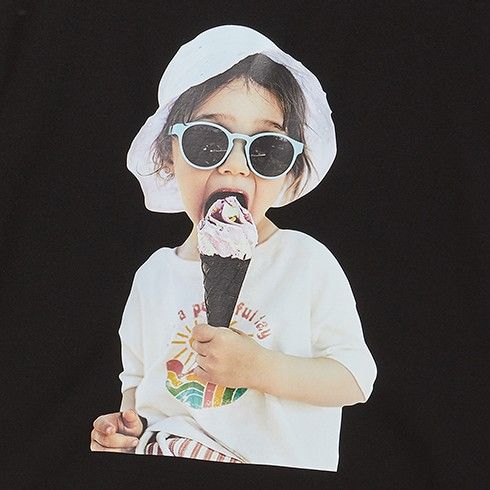 Áo Thun Baby Face Icecream Girl Sleeve Đen (Overseas & Domestic Exclusive)