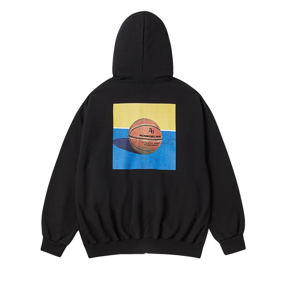 ADLV - Áo Hoodie Kéo Khóa Square Basket Ball Đen