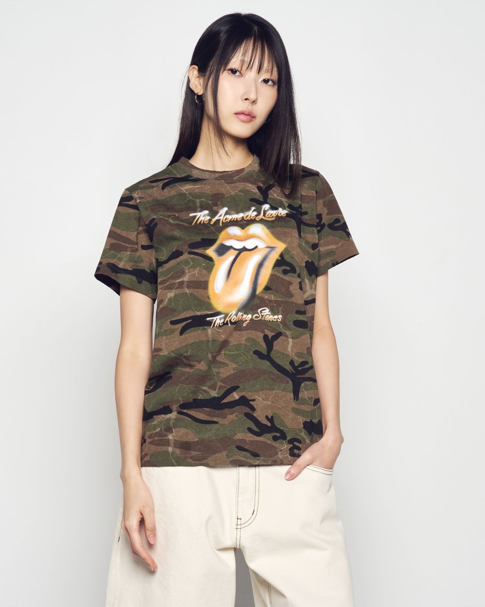 ADLV - Áo thun nữ ROLLING STONES CAMO BLUR Kaki
