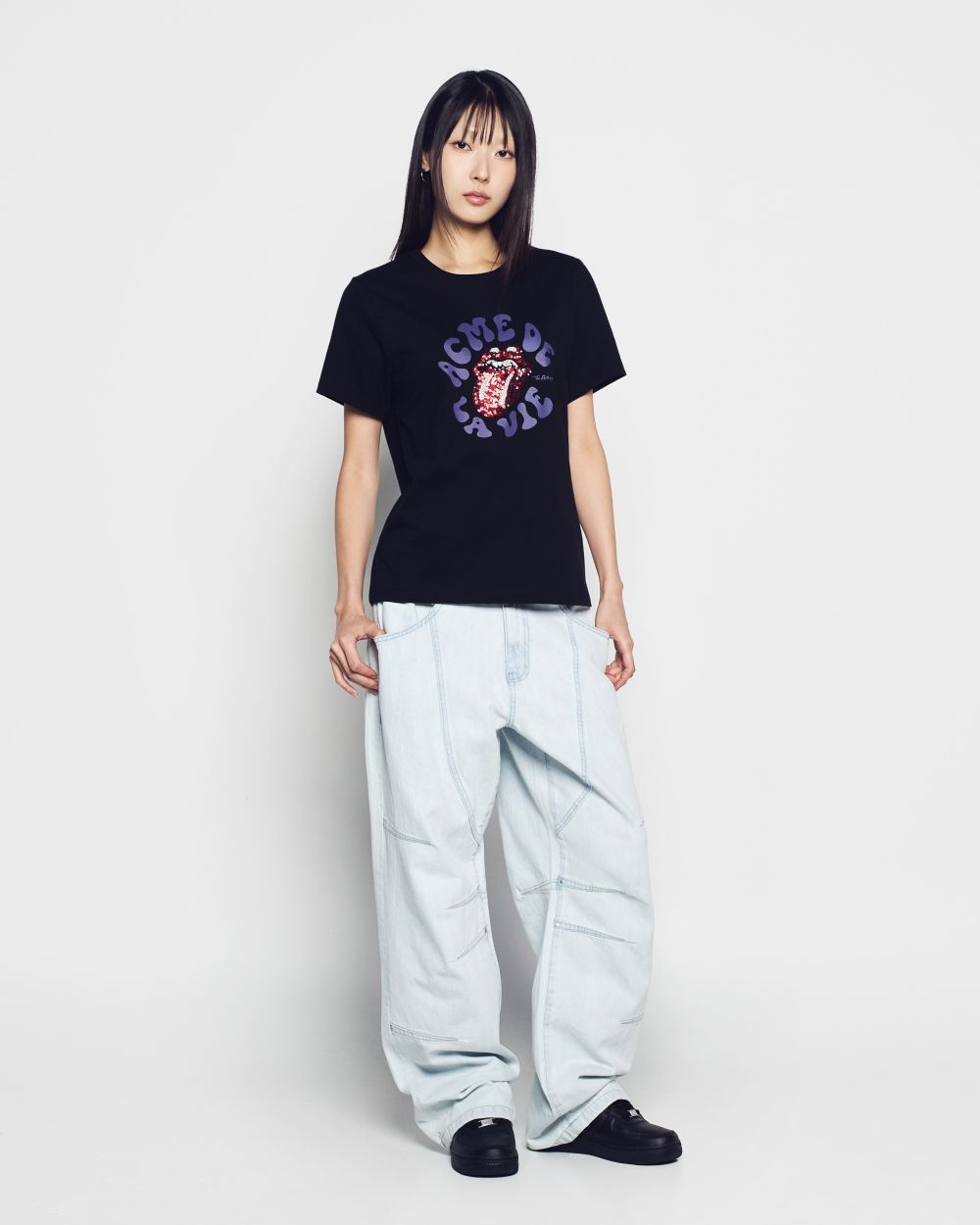 ADLV - Áo thun nữ ROLLING STONES SPANGLES Đen
