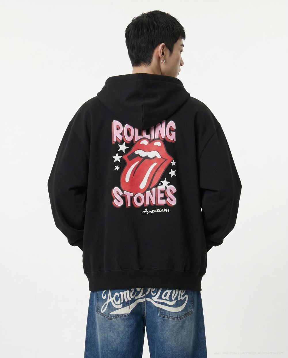 ADLV - Áo hoodie kéo khóa ROLLING STONES DOODLE STAR Đen
