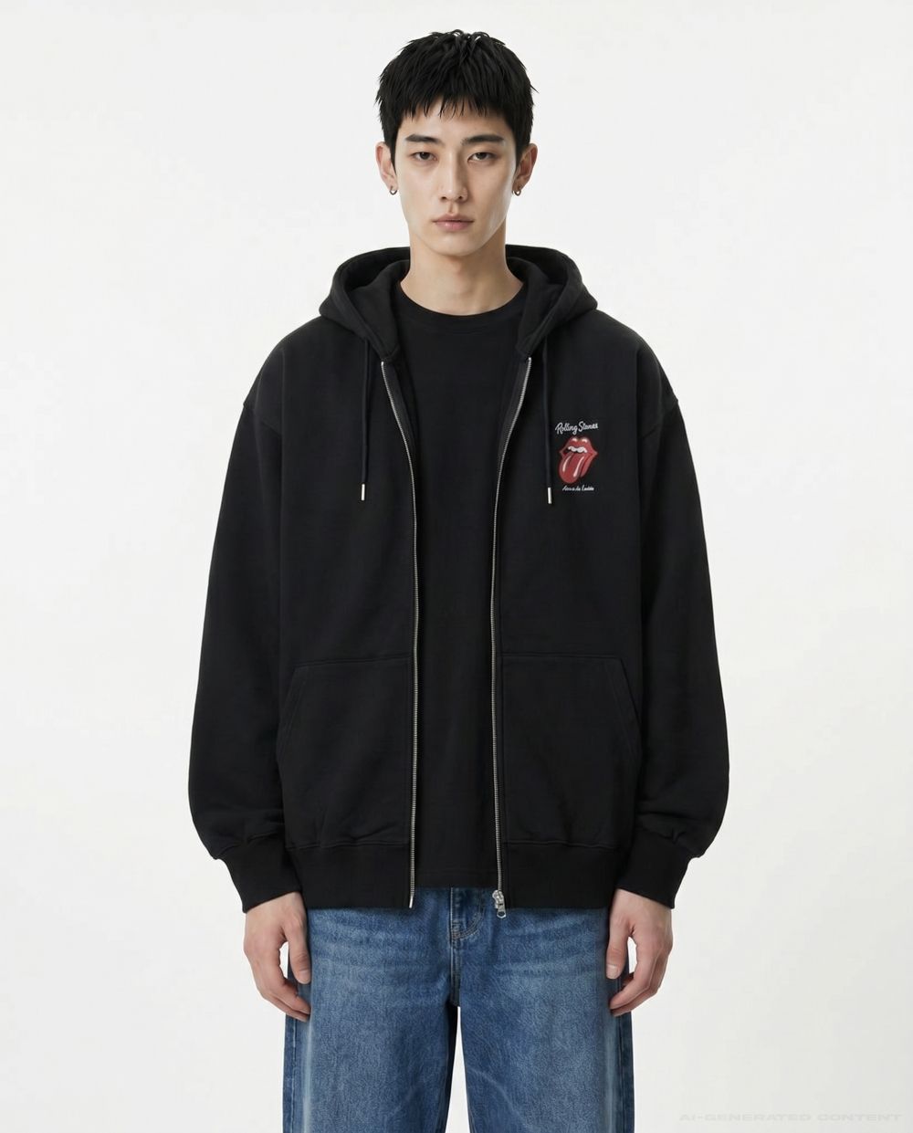 ADLV - Áo hoodie kéo khóa ROLLING STONES DOODLE STAR Đen