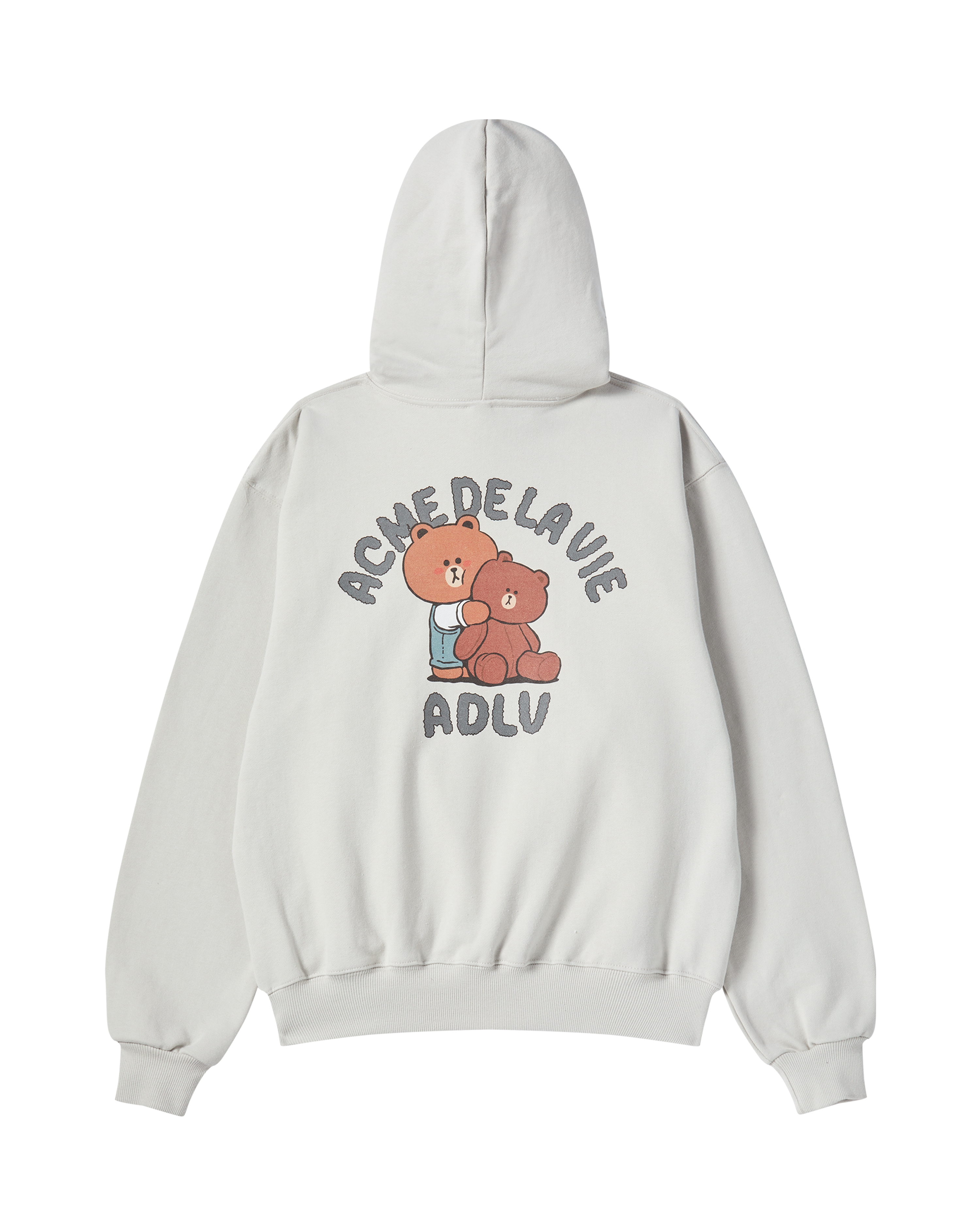 ADLV - Áo hoodie BEAR DOLL HUG BROWN LINE FRIENDS Xám nhạt