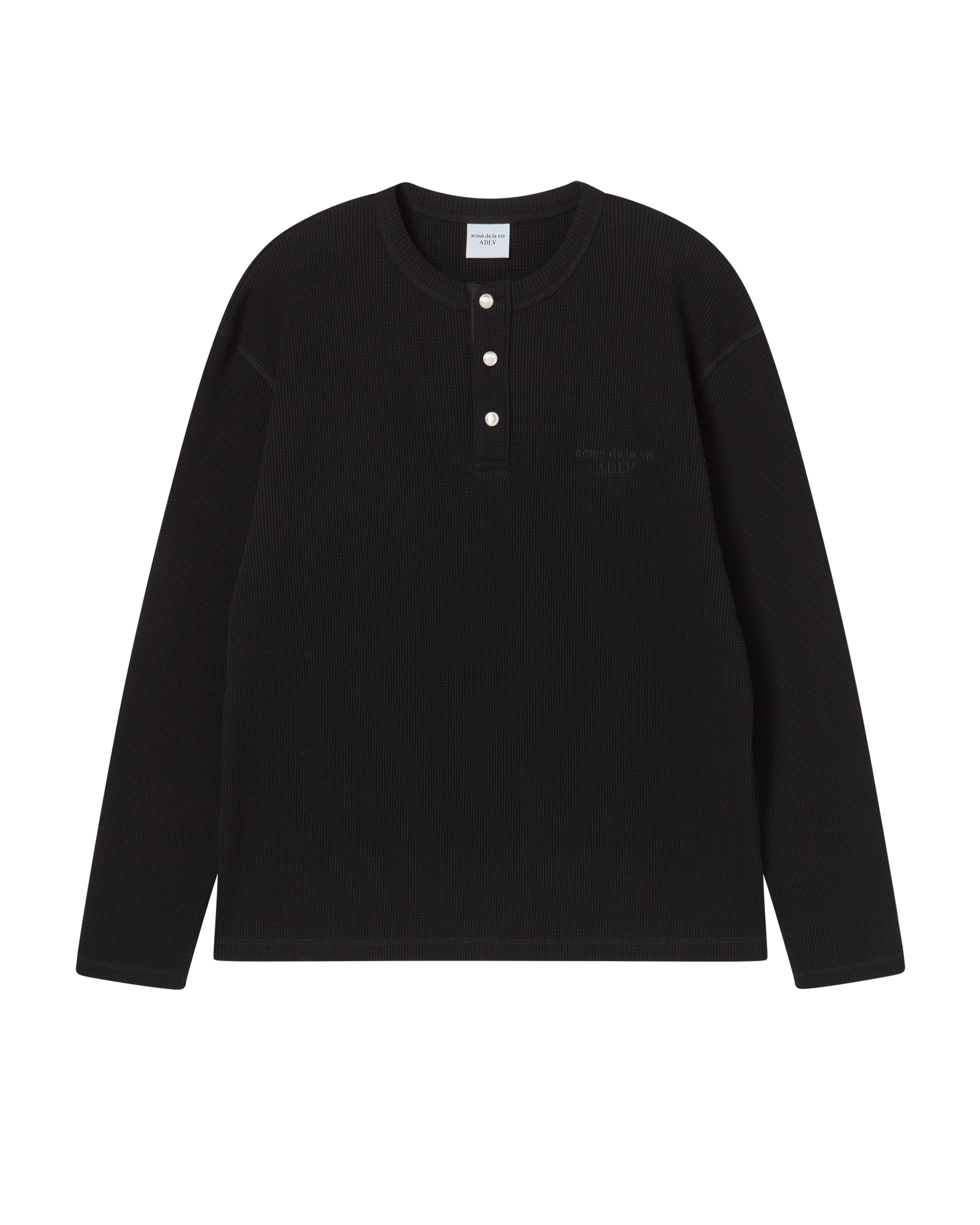 Áo thun dài tay ADLV HENLEY NECK WAFFLE Đen