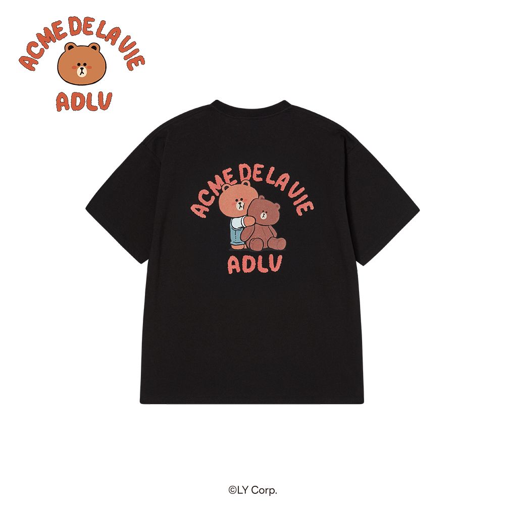 ADLV - Áo thun BEAR DOLL HUG BROWN LINE FRIENDS Đen