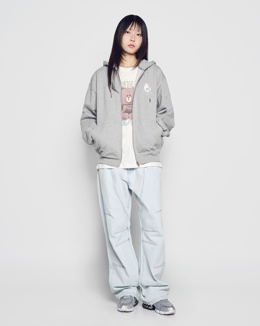ADLV - Áo hoodie BASIC LOGO WITH LINE FRIENDS Muối tiêu
