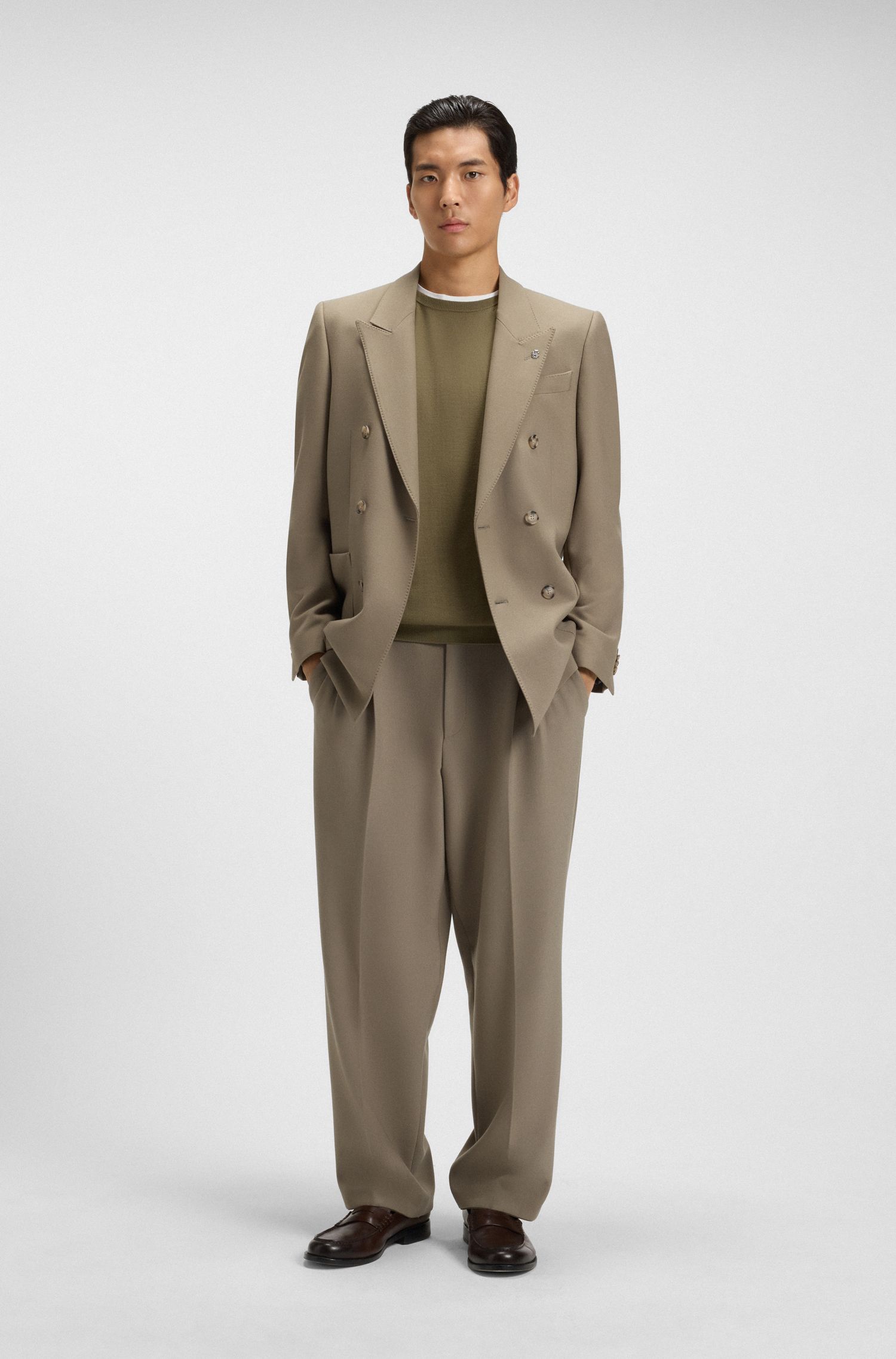 BOSS - Áo sweater slim-fit cổ tròn
