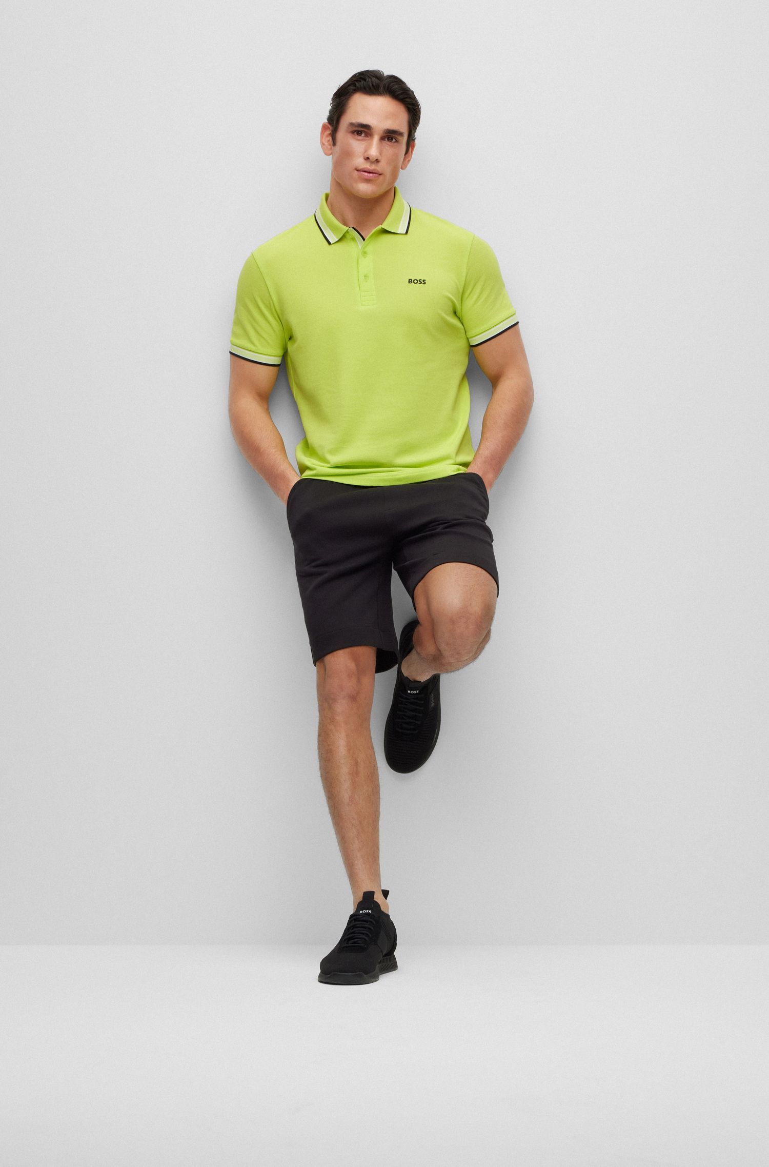 BOSS - Áo polo dáng slim fit có phối màu tương phản