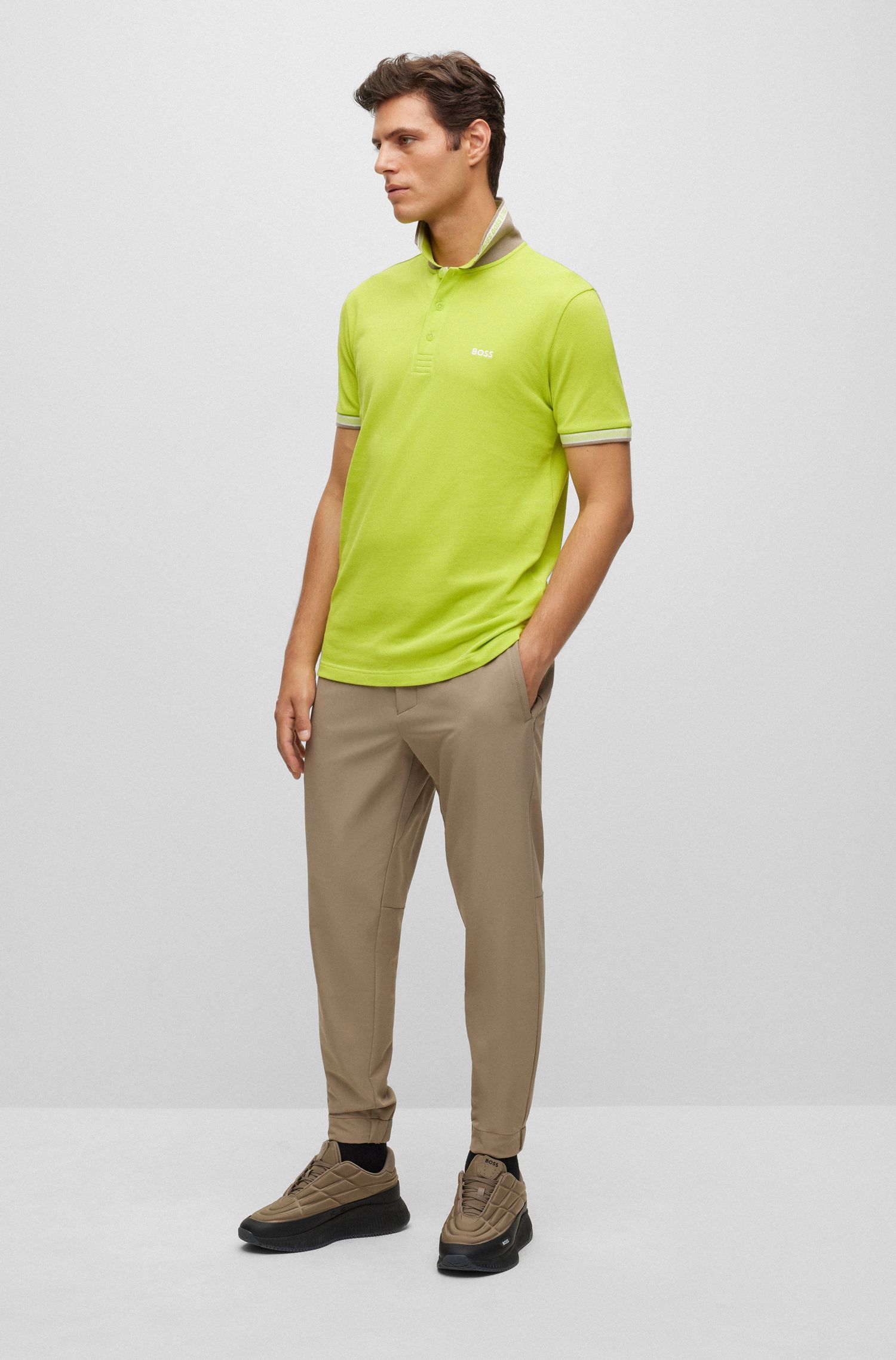 BOSS - Áo polo dáng slim fit có phối màu tương phản