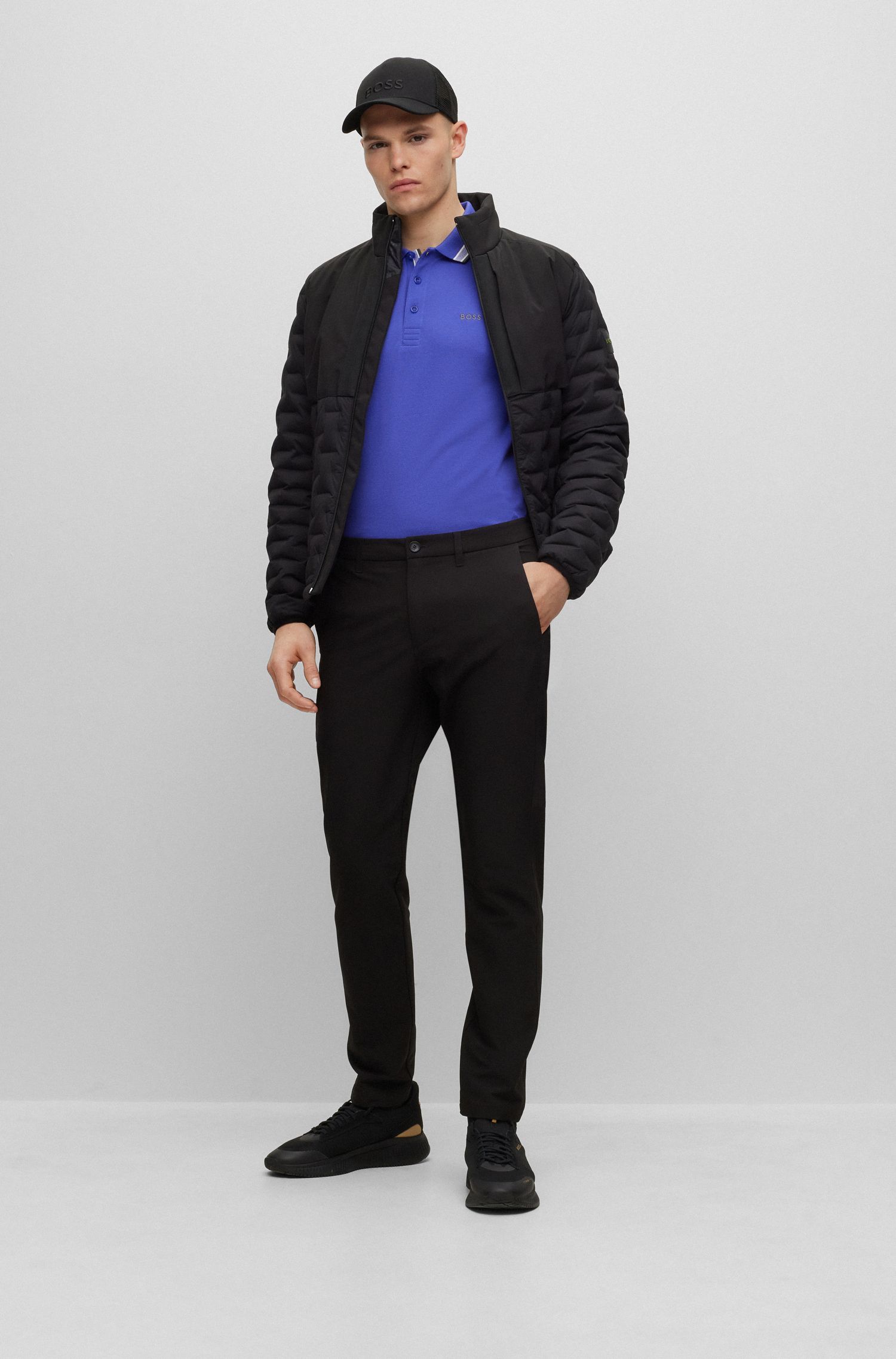 BOSS - Áo polo dáng slim fit có phối màu tương phản
