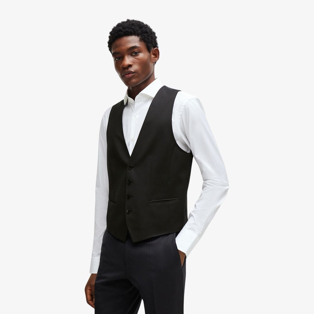 BOSS - Áo ghi lê dáng ôm slim fit từ vải len virgin serge