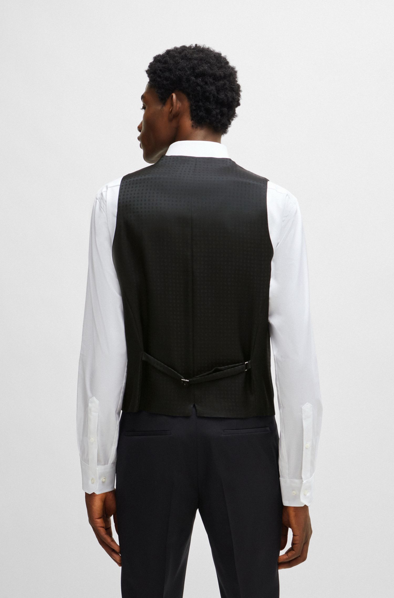 BOSS - Áo ghi lê dáng ôm slim fit từ vải len virgin serge