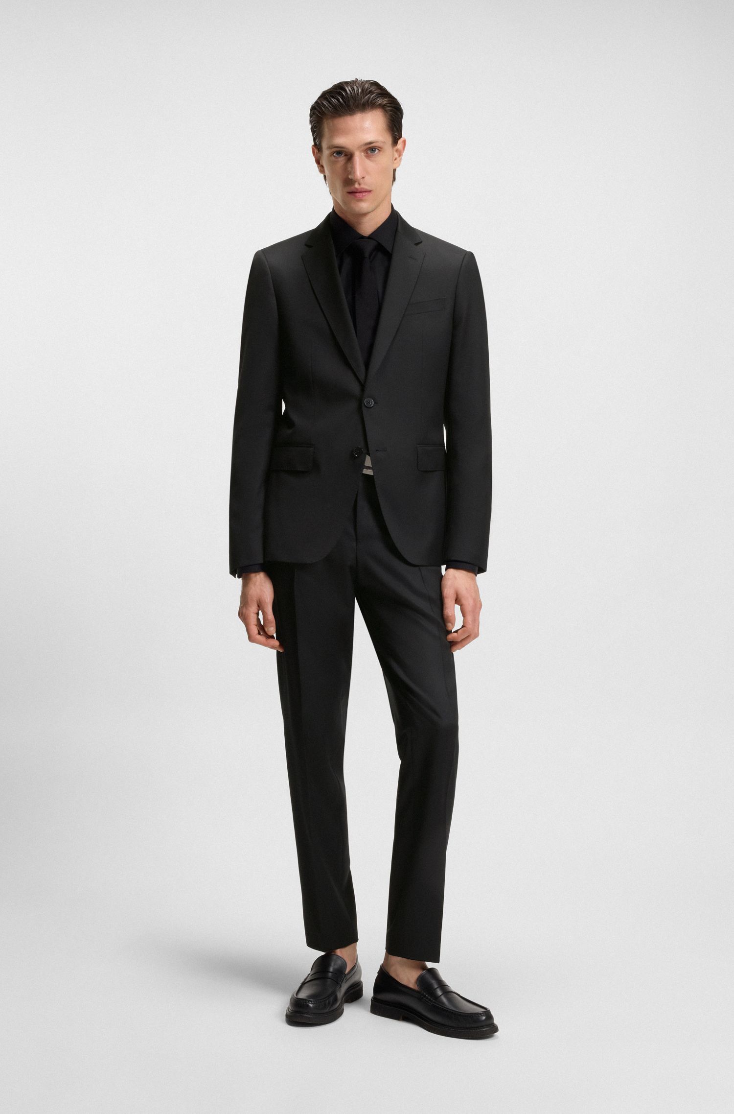 BOSS - Áo blazer dáng ôm slim fit từ len virgin serge