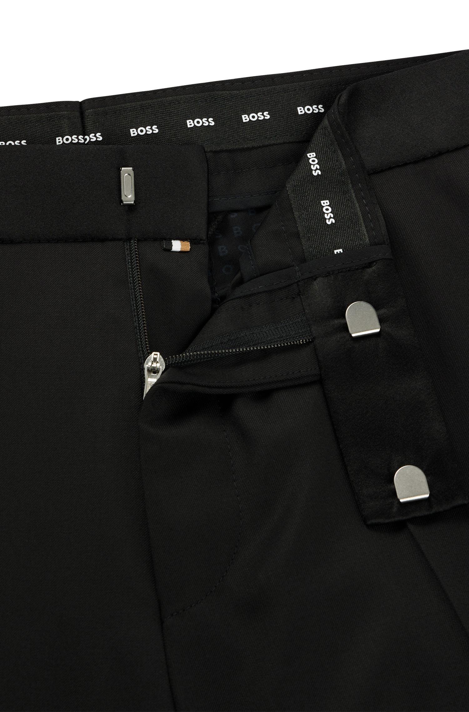 BOSS - Quần tuxedo dáng ôm slim fit vải len virgin serge