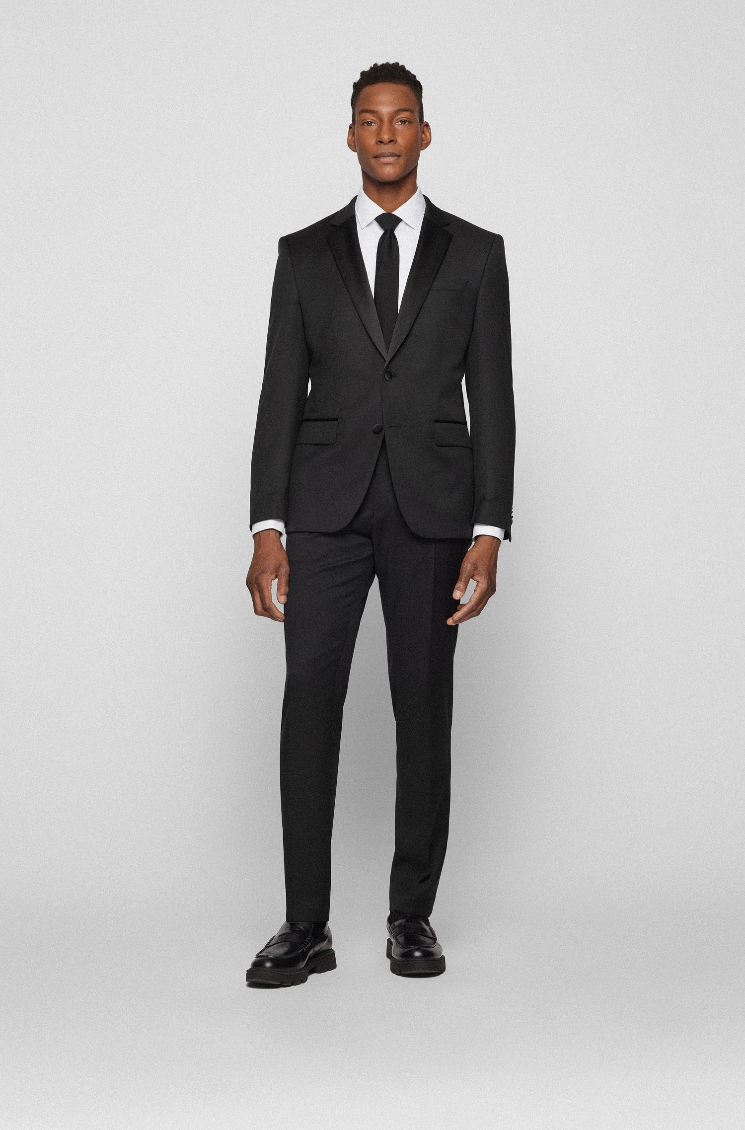 BOSS - Quần tuxedo dáng ôm slim fit vải len virgin serge