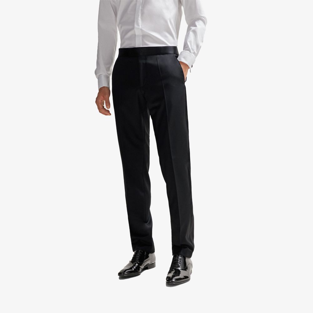 BOSS - Quần tuxedo dáng ôm slim fit vải len virgin serge