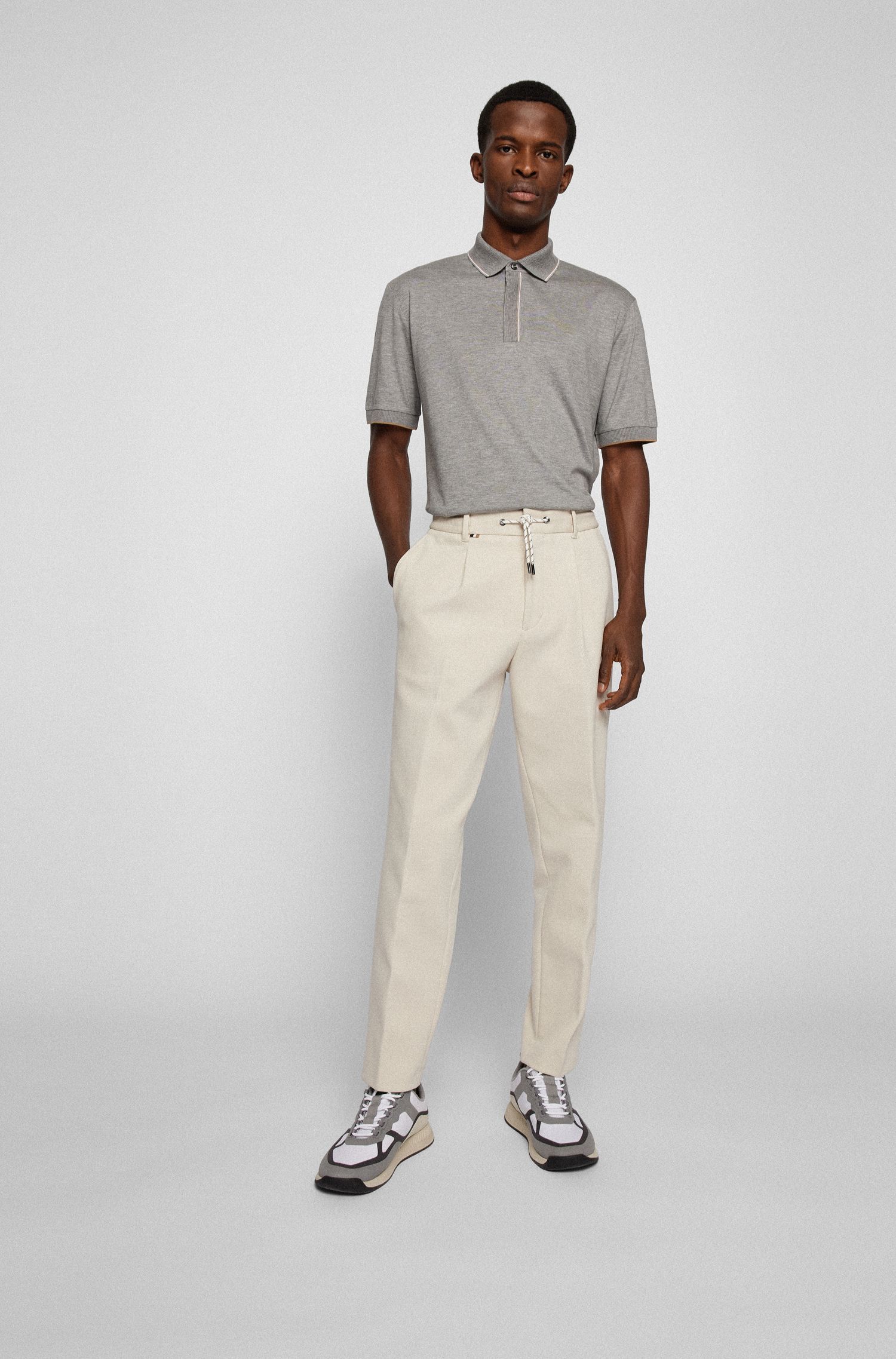 BOSS - Áo polo dáng regular fit có logo thêu