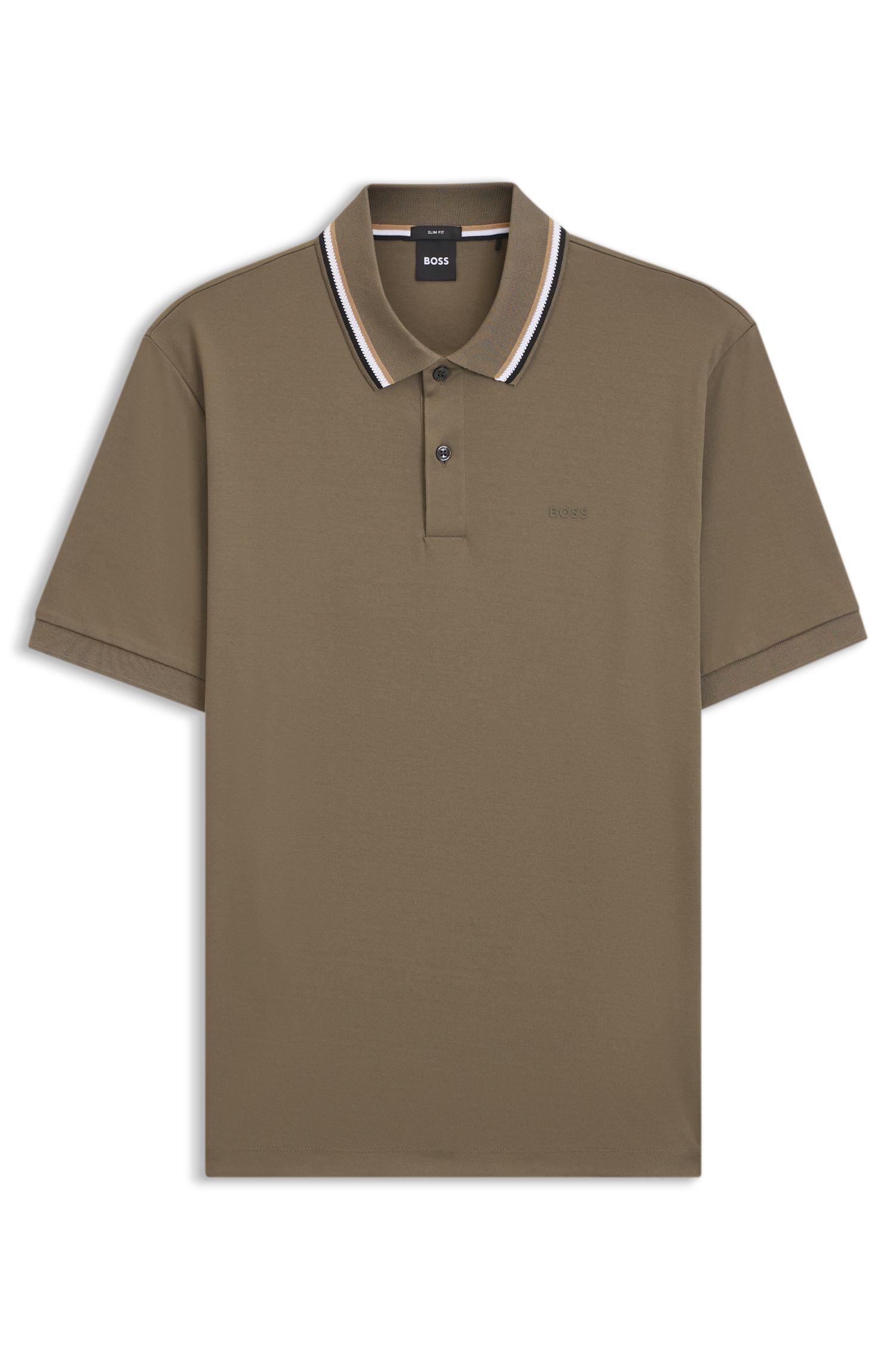 BOSS - Áo polo slim fit cotton cổ sọc