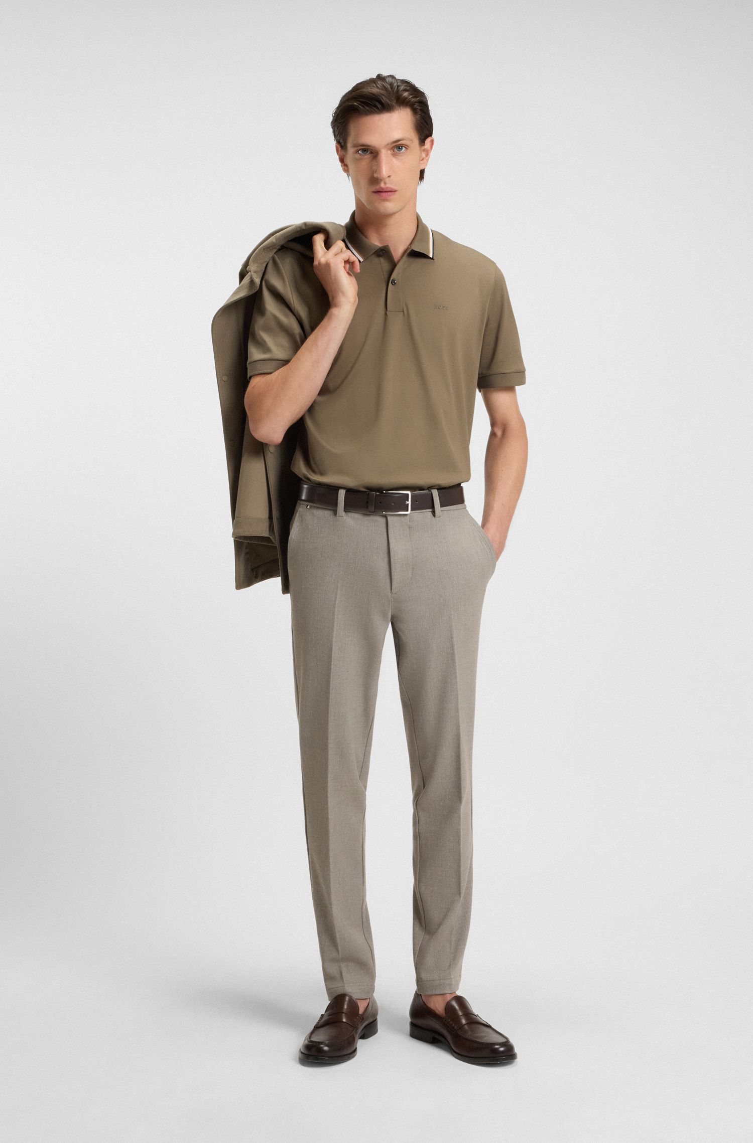 BOSS - Áo polo slim fit cotton cổ sọc