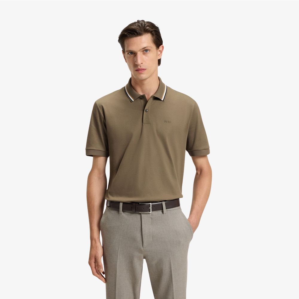 BOSS - Áo polo slim fit cotton cổ sọc