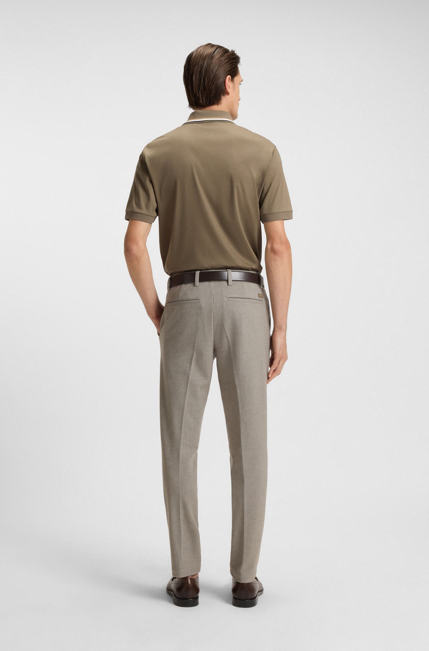 BOSS - Áo polo slim fit cotton cổ sọc