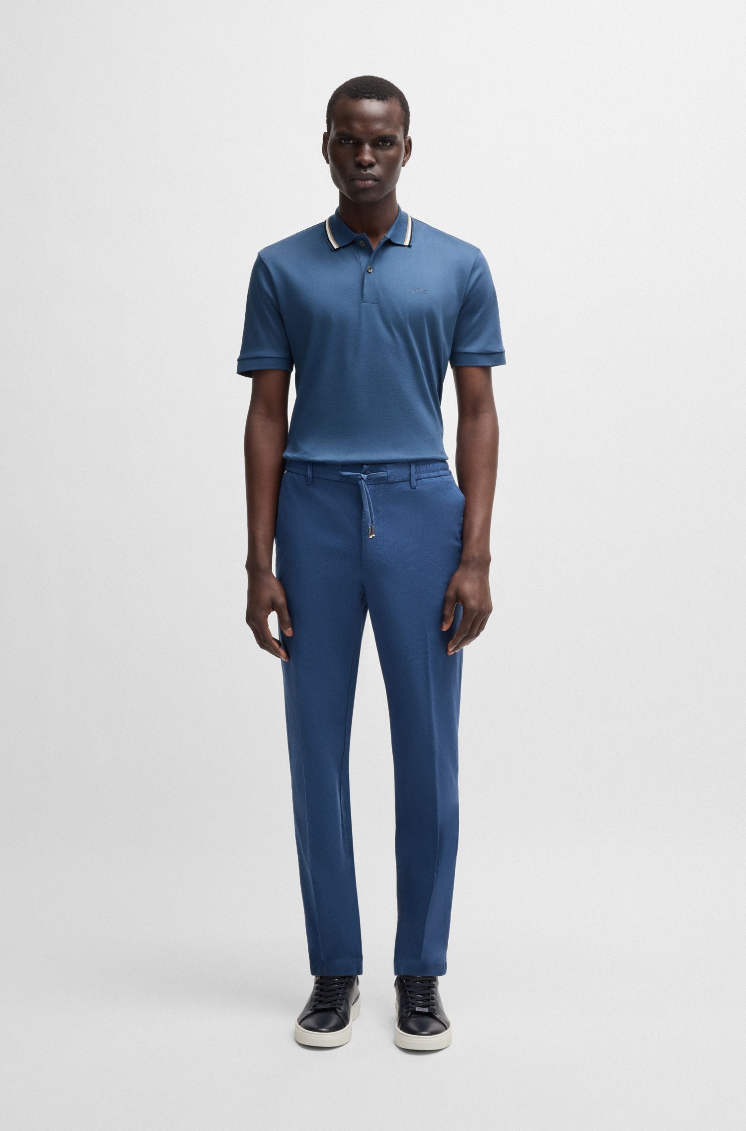 BOSS - Áo polo slim fit cotton cổ sọc