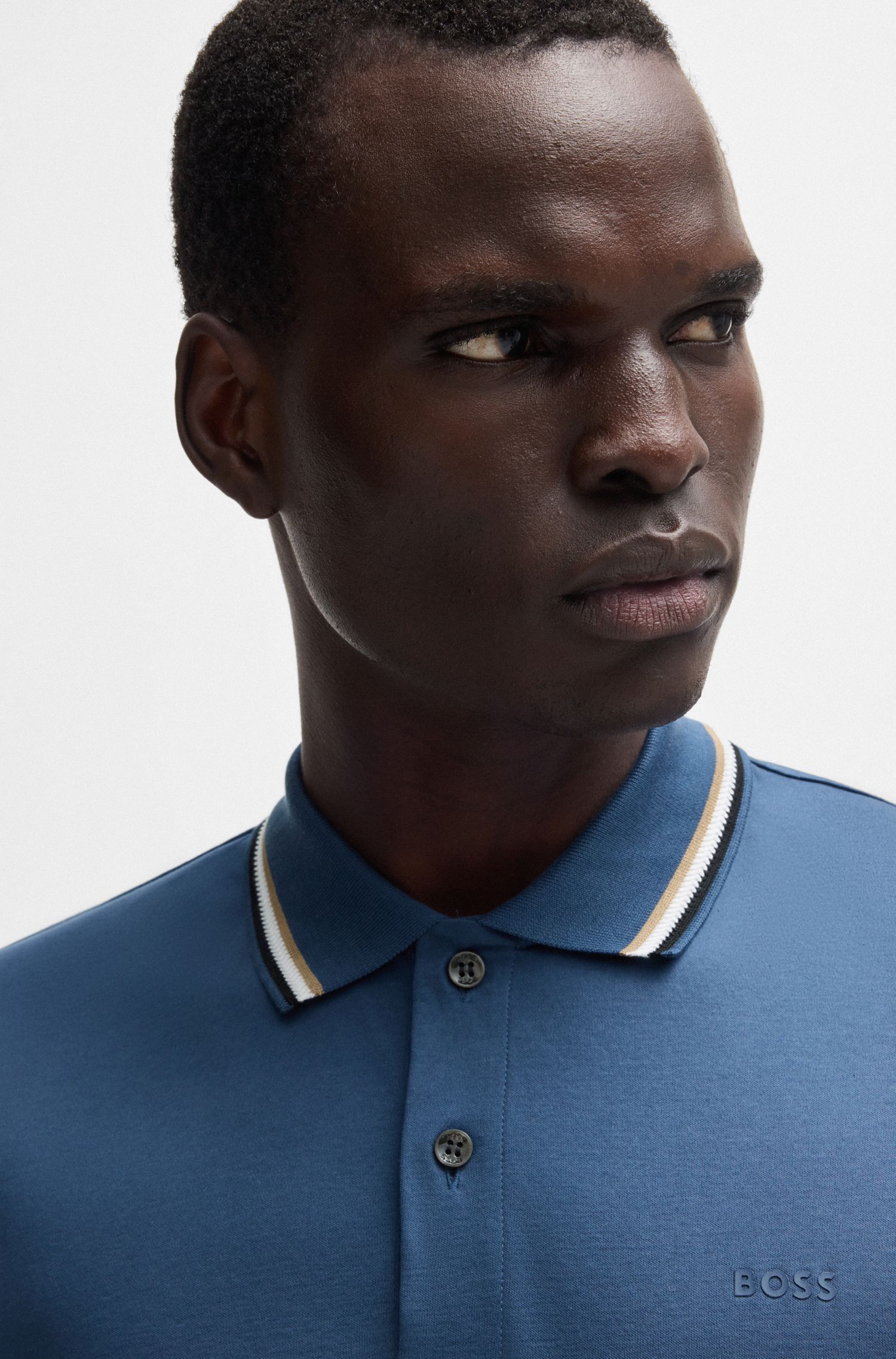 BOSS - Áo polo slim fit cotton cổ sọc