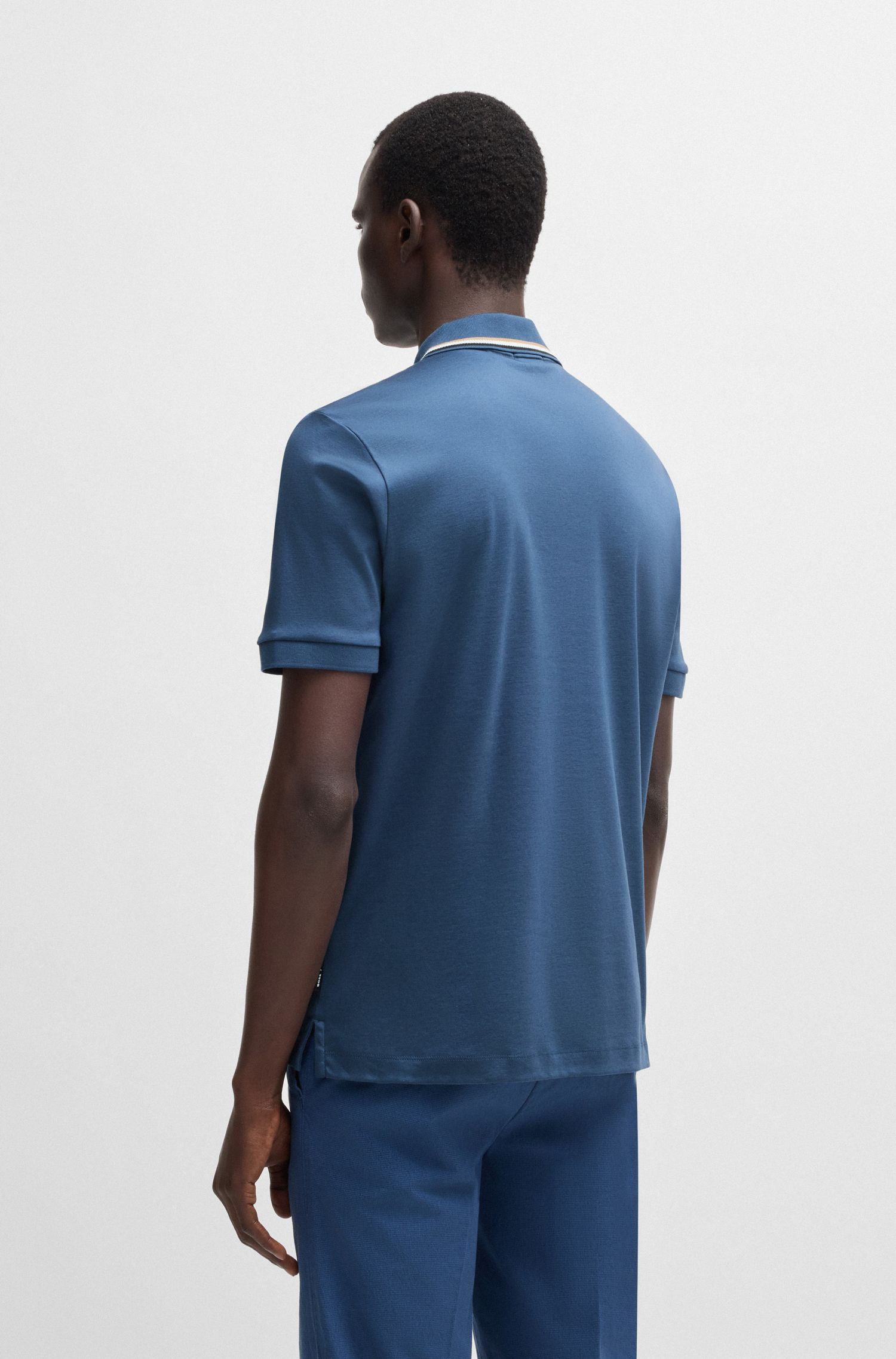 BOSS - Áo polo slim fit cotton cổ sọc