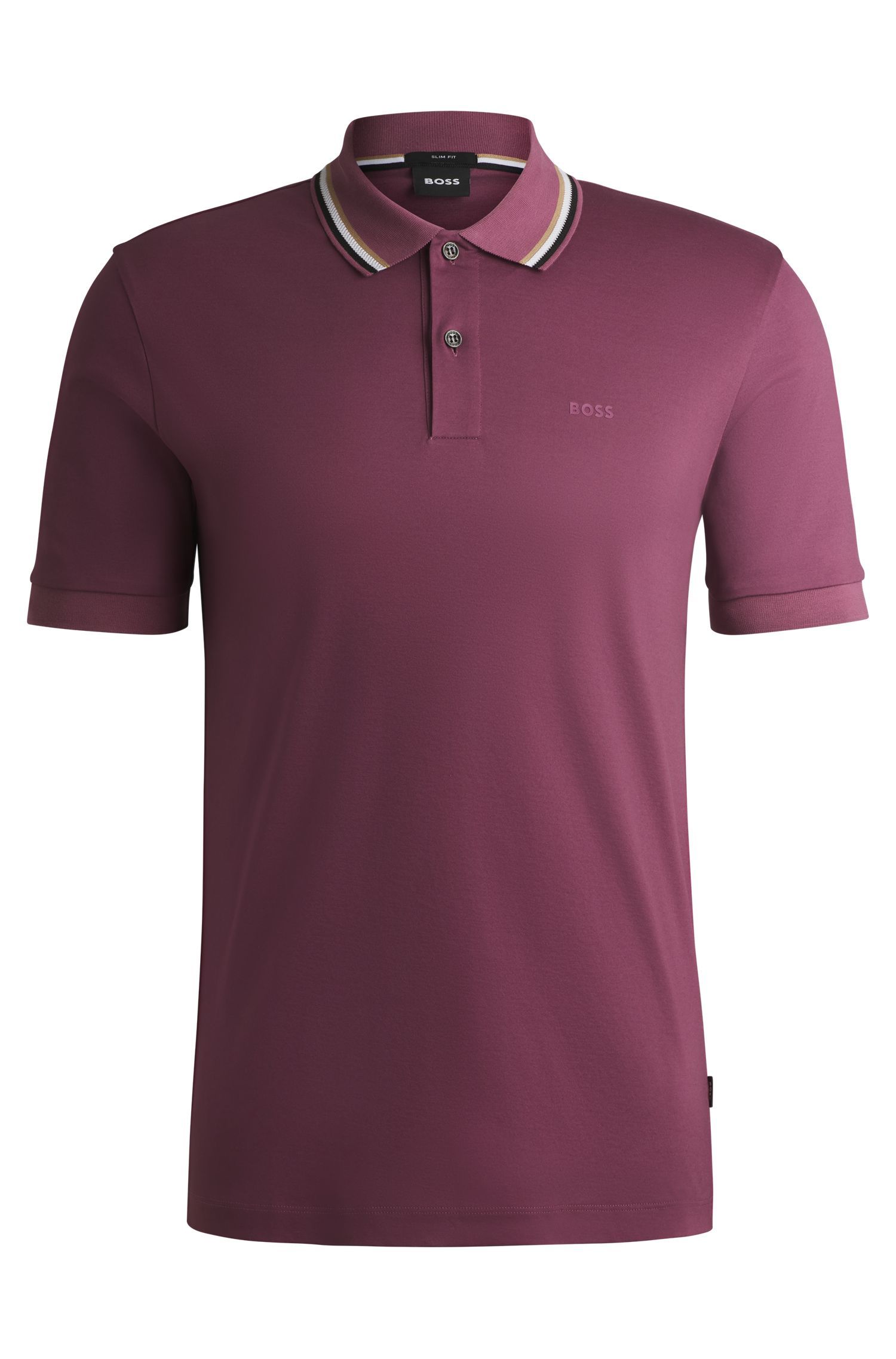 BOSS - Áo polo slim fit cotton cổ sọc