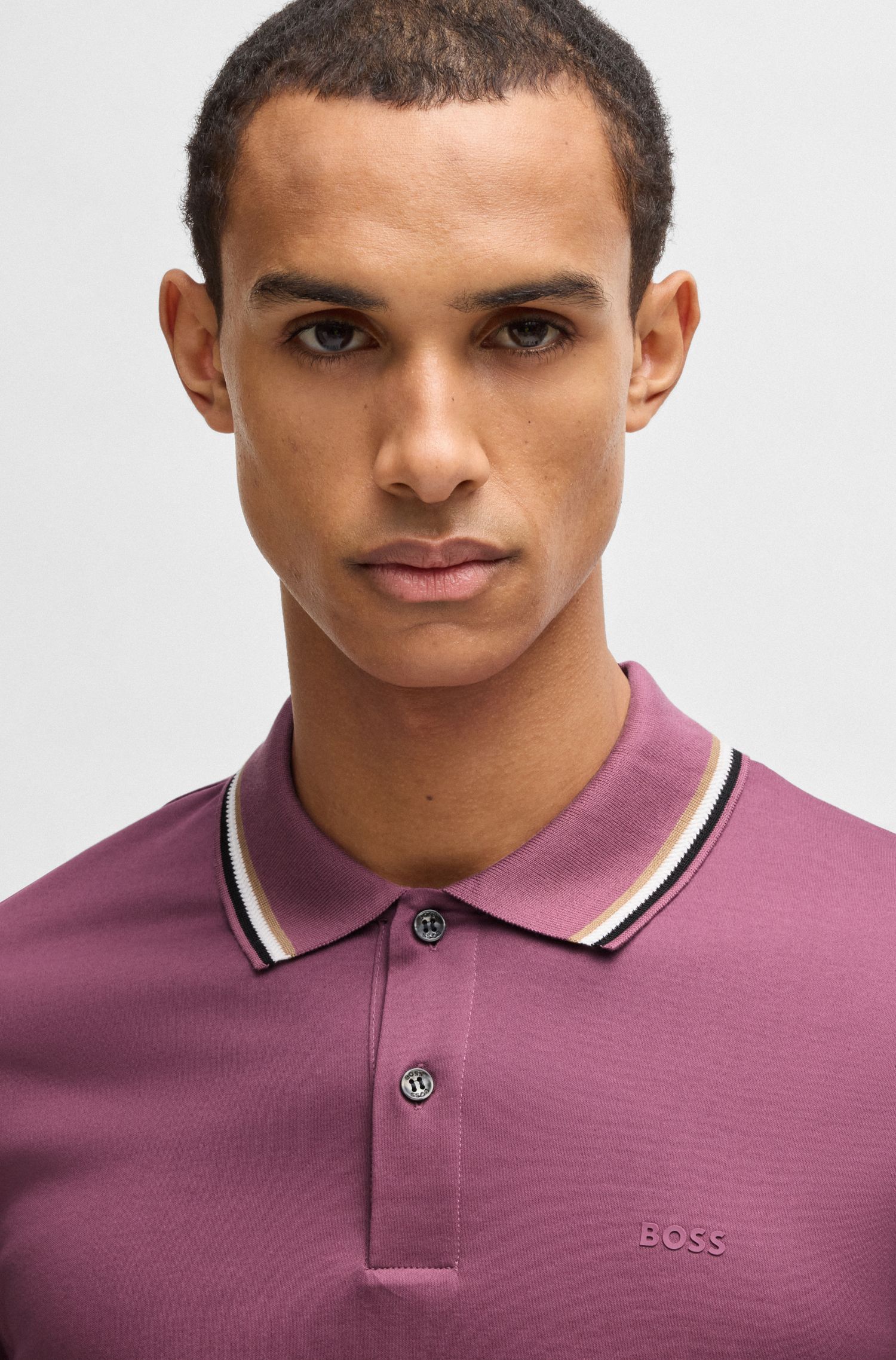 BOSS - Áo polo slim fit cotton cổ sọc