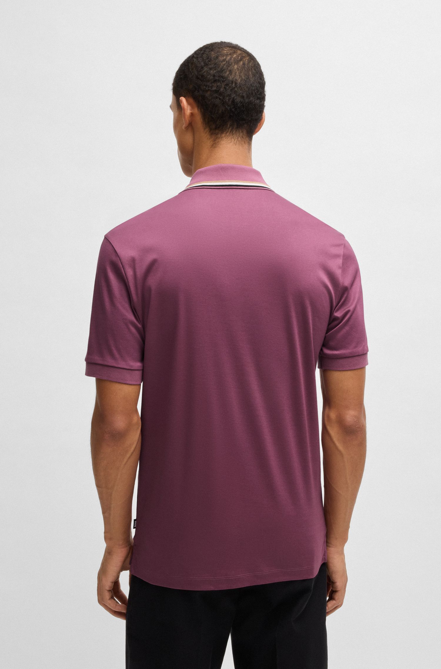 BOSS - Áo polo slim fit cotton cổ sọc