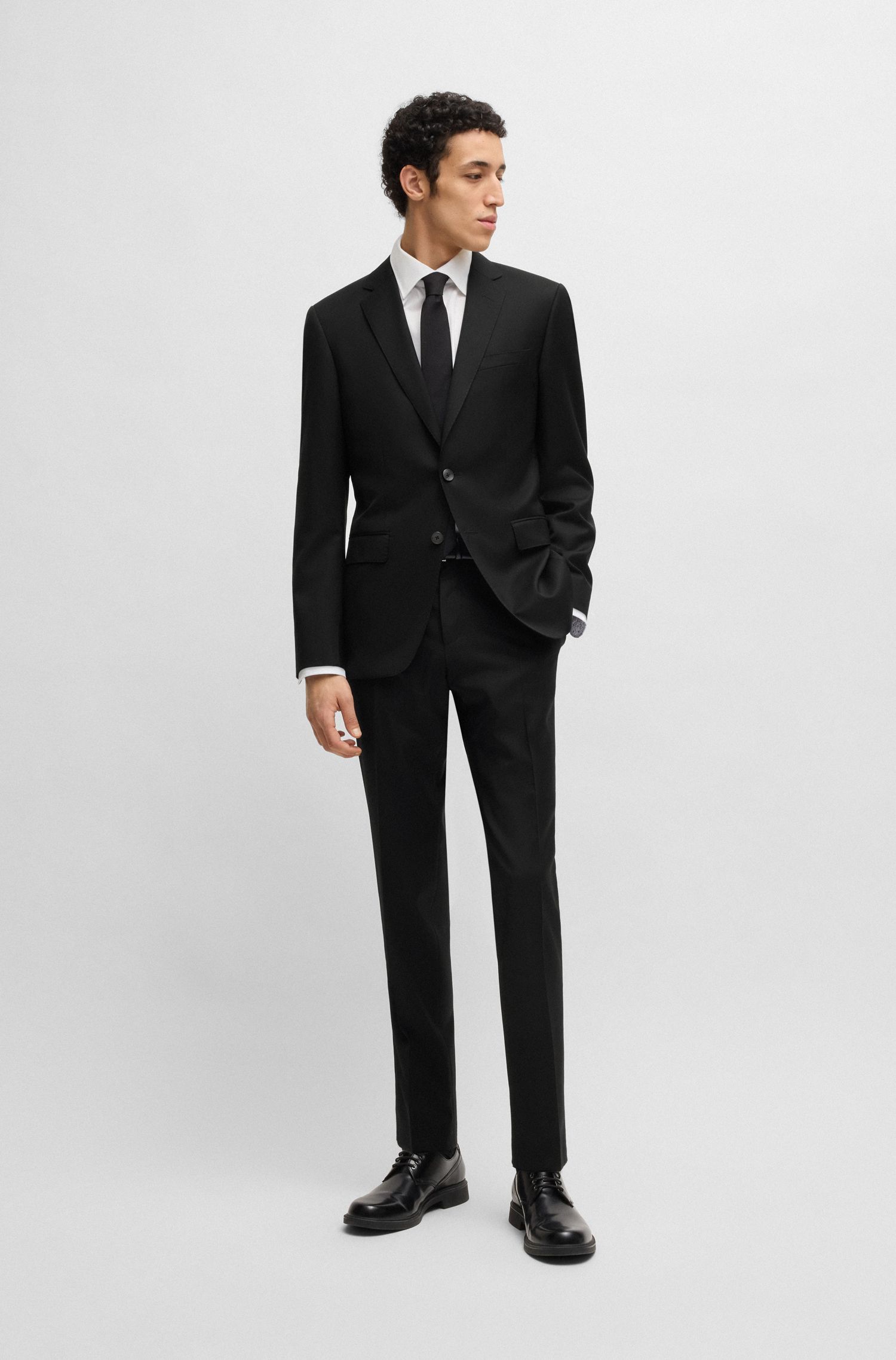 BOSS - Quần âu dáng ôm slim fit vải len virgin serge