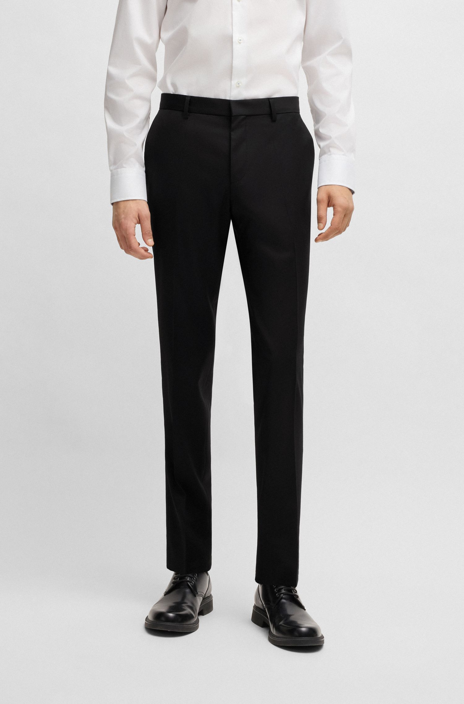BOSS - Quần âu dáng ôm slim fit vải len virgin serge