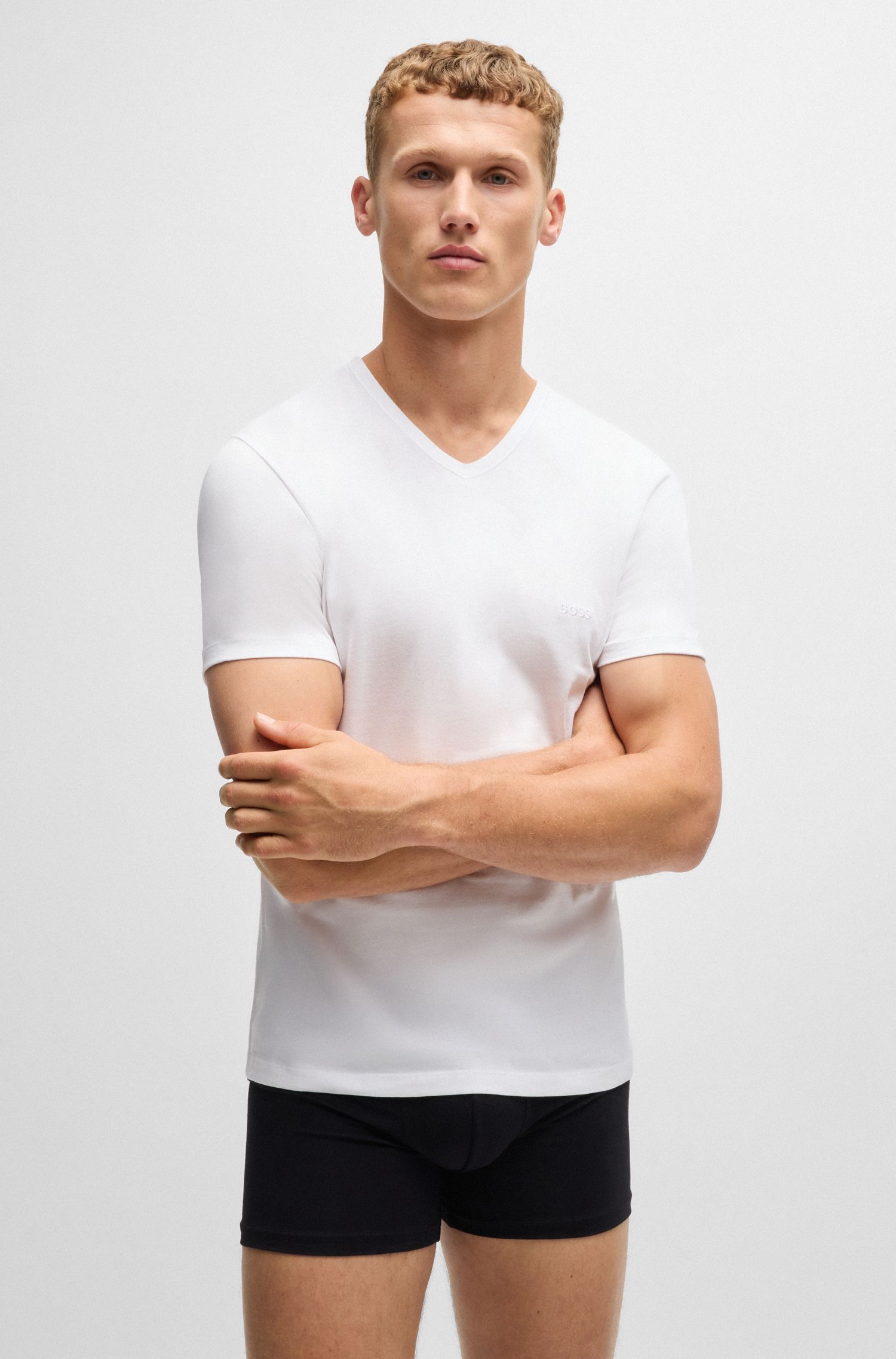 BOSS - Bộ ba áo thun cotton jersey cổ chữ V