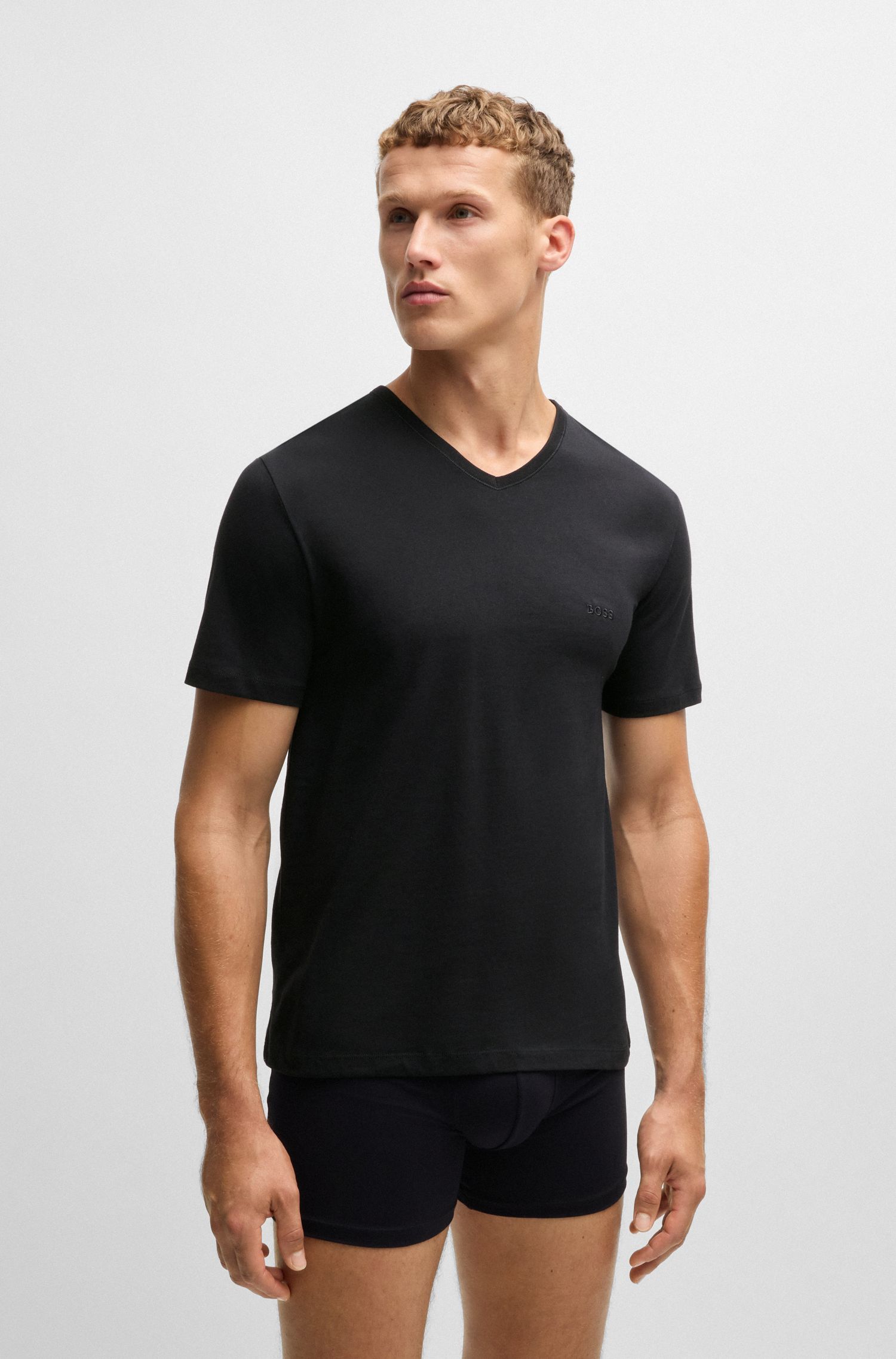 BOSS - Bộ ba áo thun cotton jersey cổ chữ V