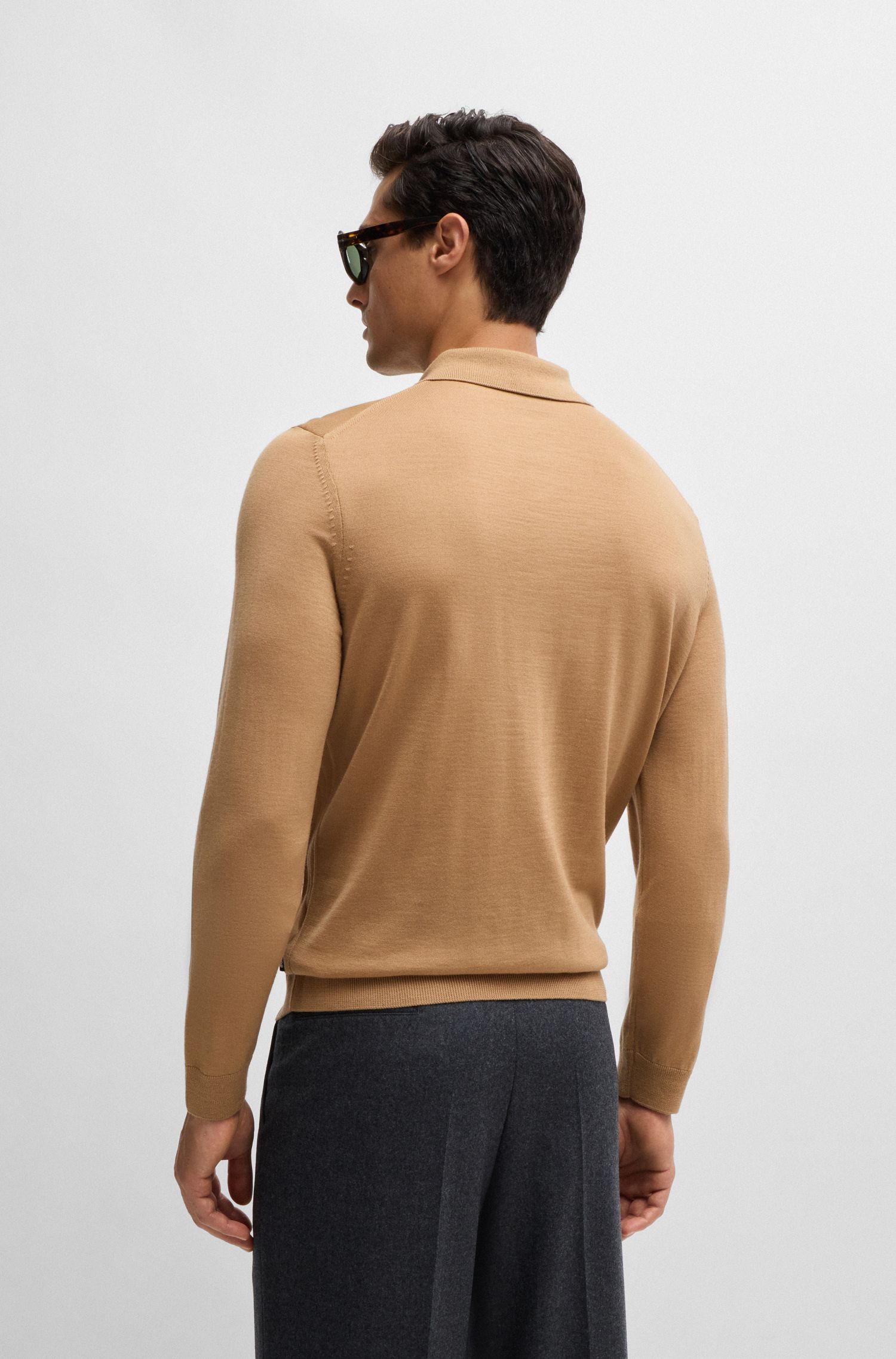 BOSS - Áo polo slim fit bằng len