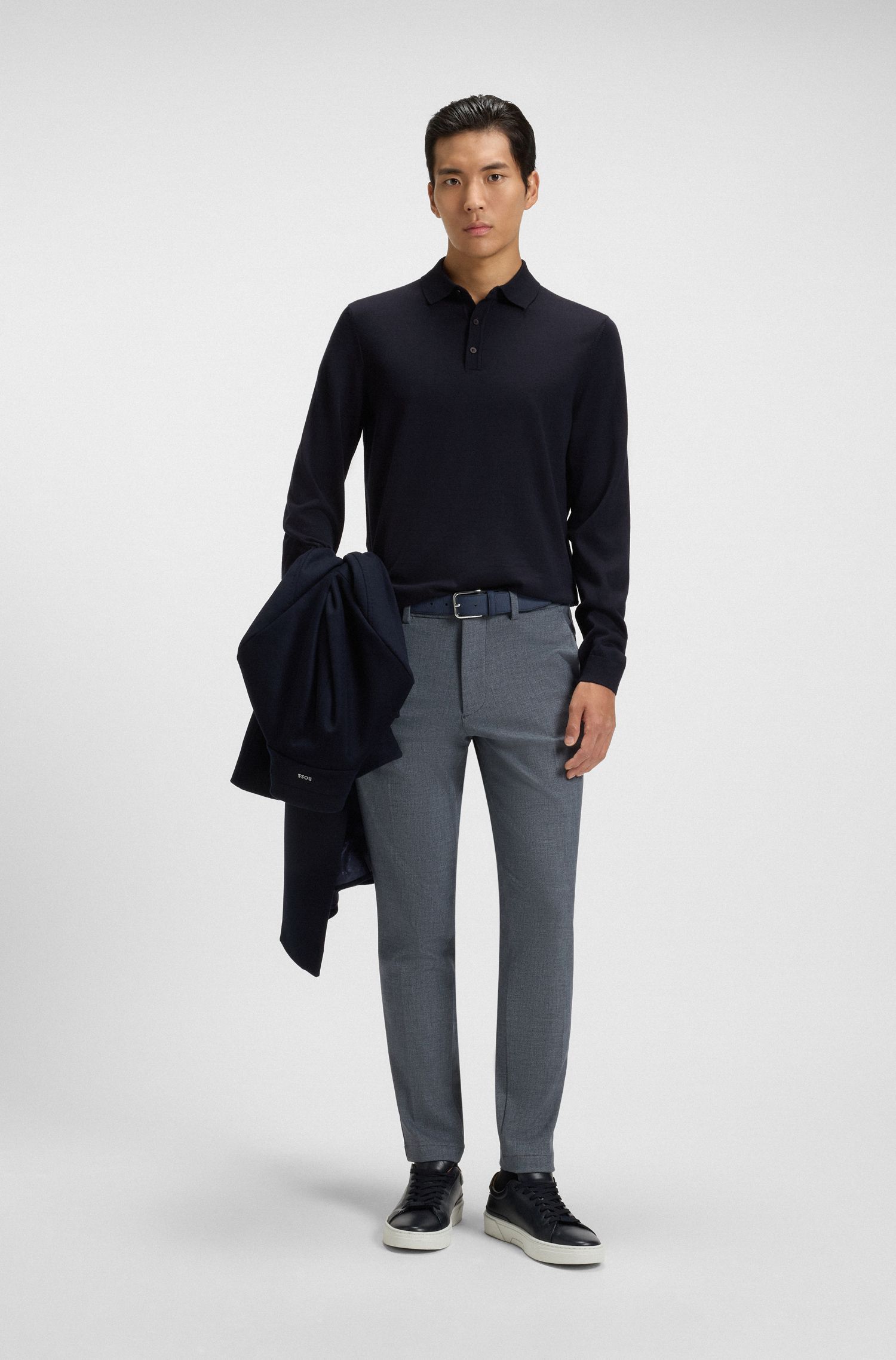 BOSS - Áo polo slim fit bằng len