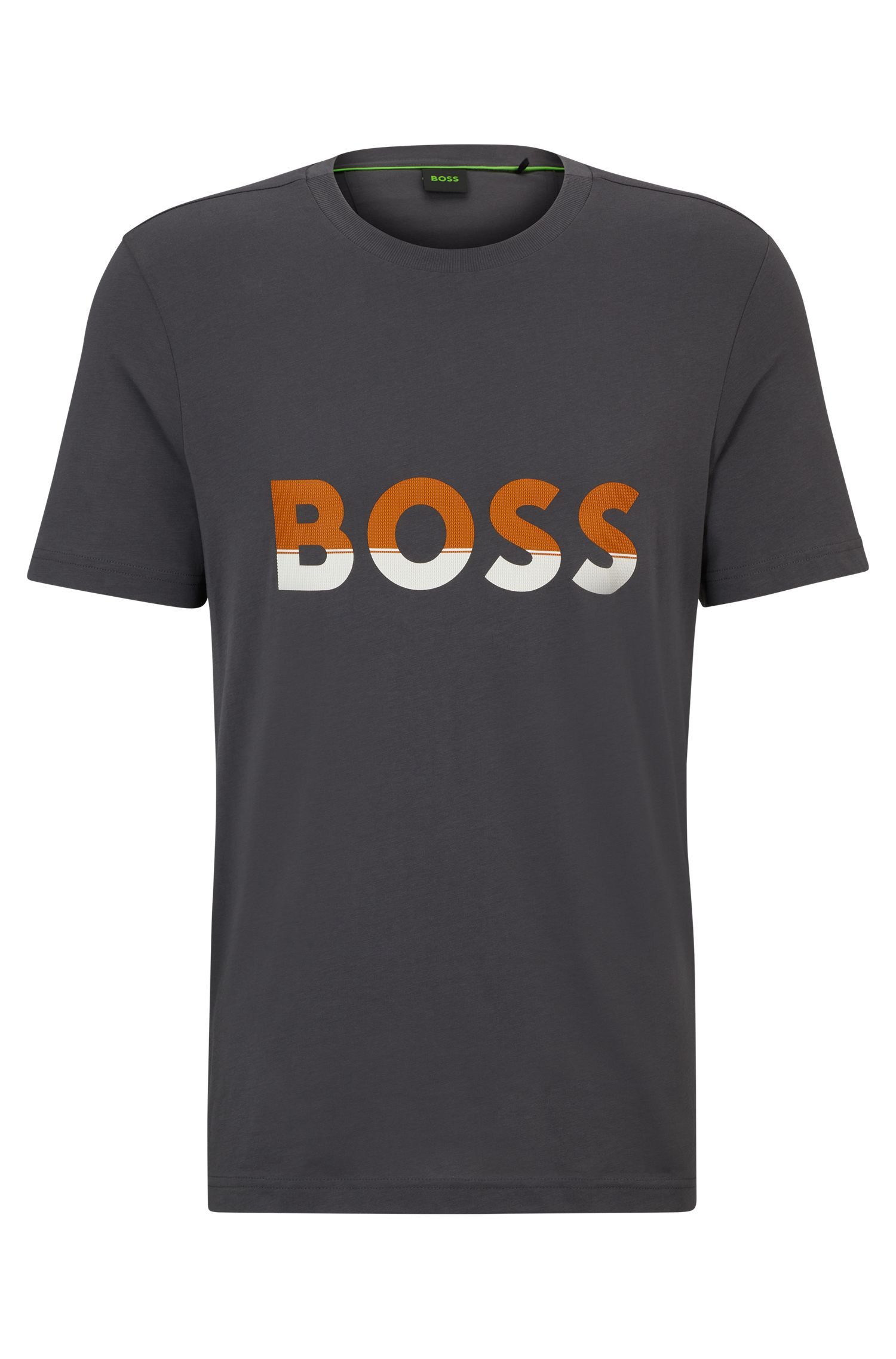 BOSS - Áo thun dáng regular fit vải cotton jersey in logo phối màu