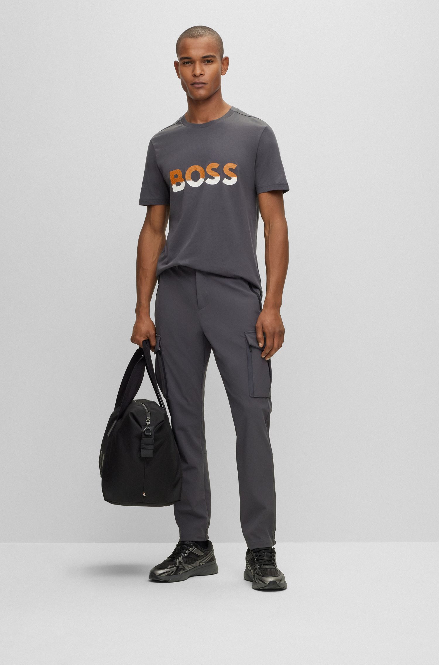 BOSS - Áo thun dáng regular fit vải cotton jersey in logo phối màu
