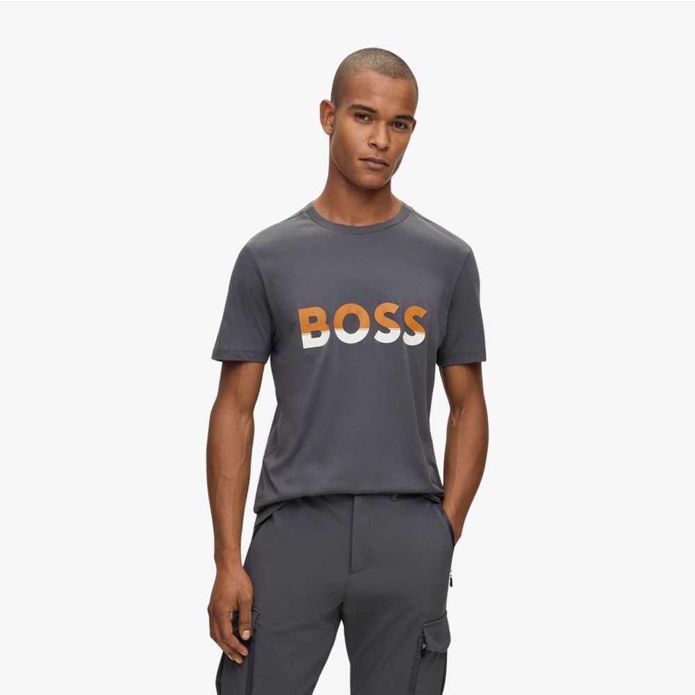 BOSS - Áo thun dáng regular fit vải cotton jersey in logo phối màu