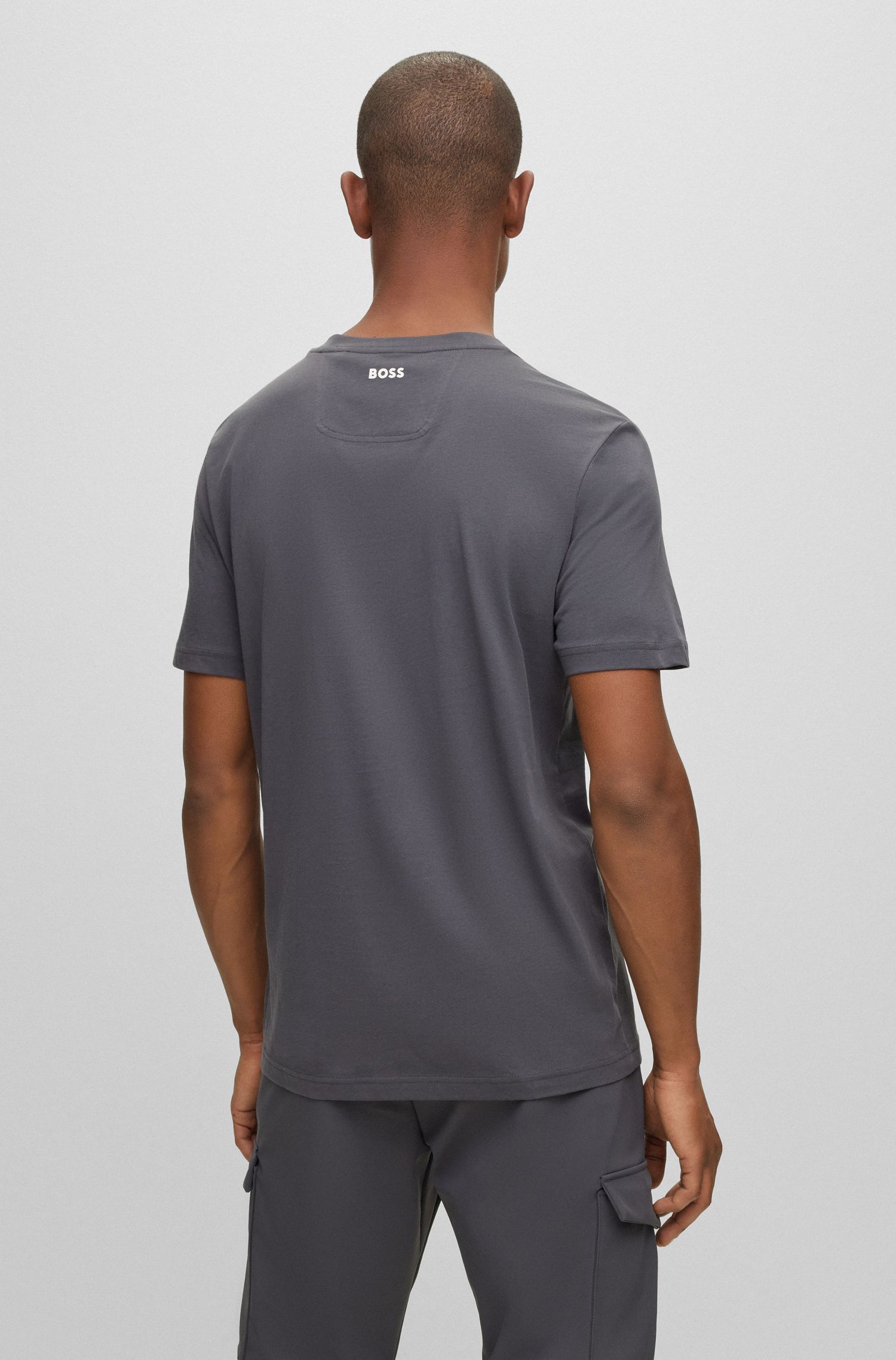 BOSS - Áo thun dáng regular fit vải cotton jersey in logo phối màu