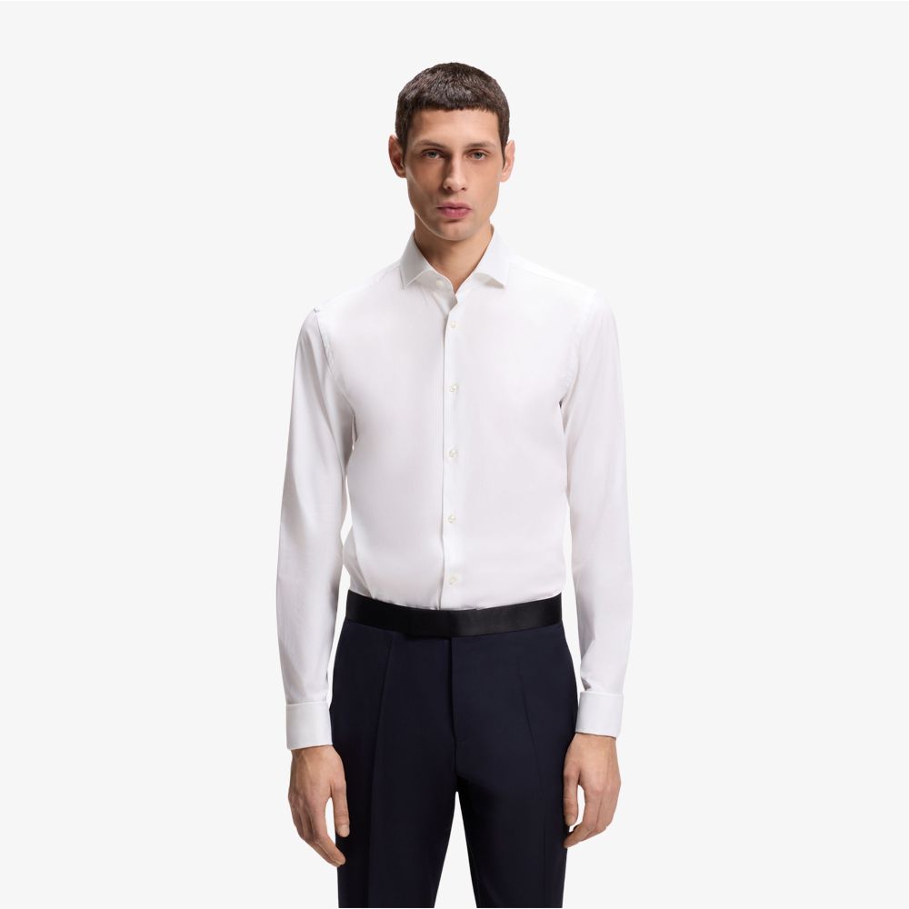 BOSS - Áo sơ mi dáng ôm làm từ vải chéo cotton co giãn