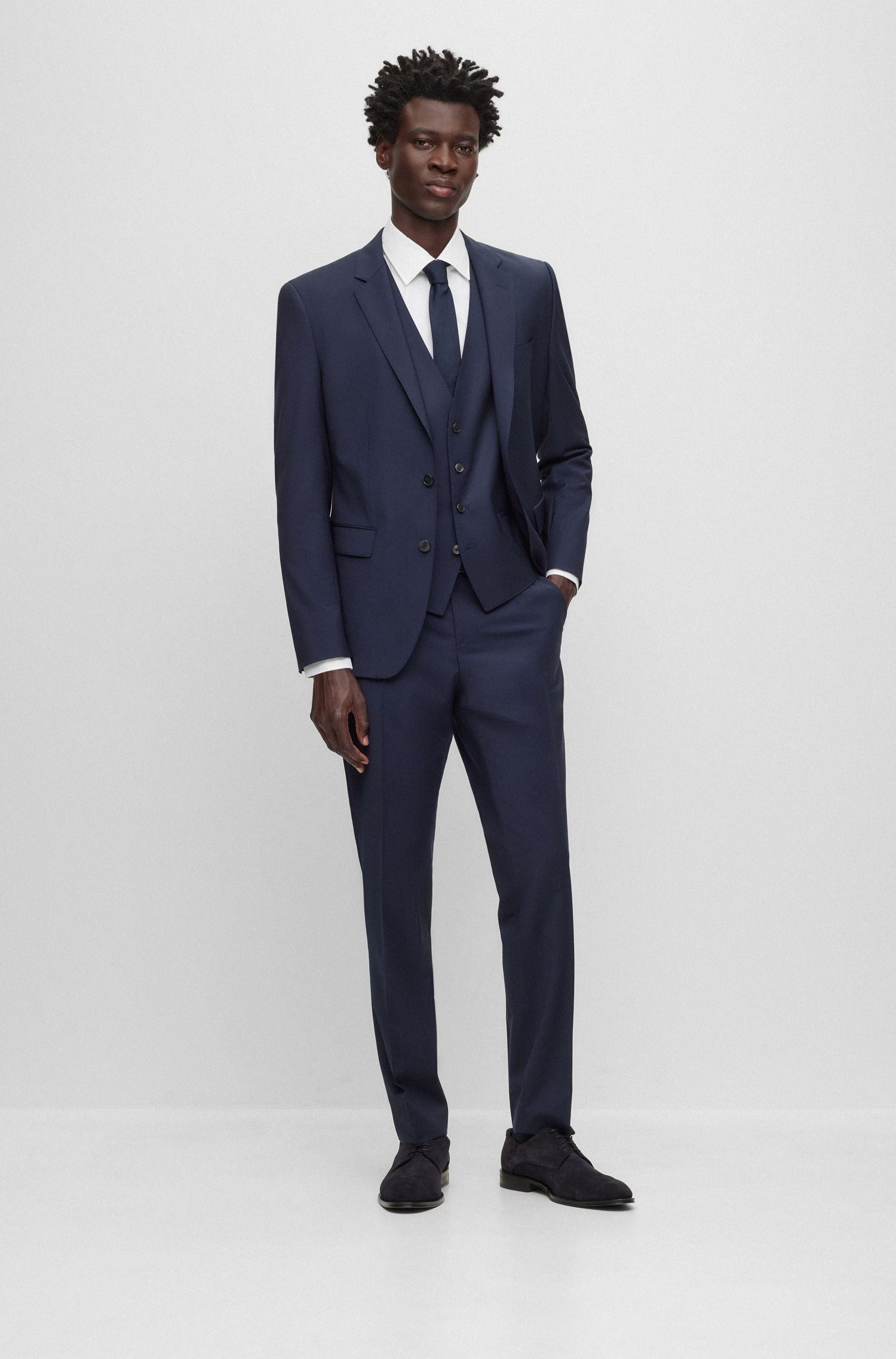 BOSS - Quần âu dáng slim-fit vải pha len nguyên chất