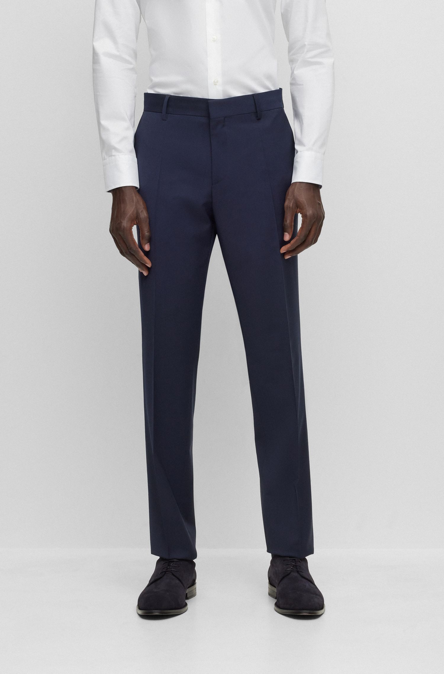 BOSS - Quần âu dáng slim-fit vải pha len nguyên chất