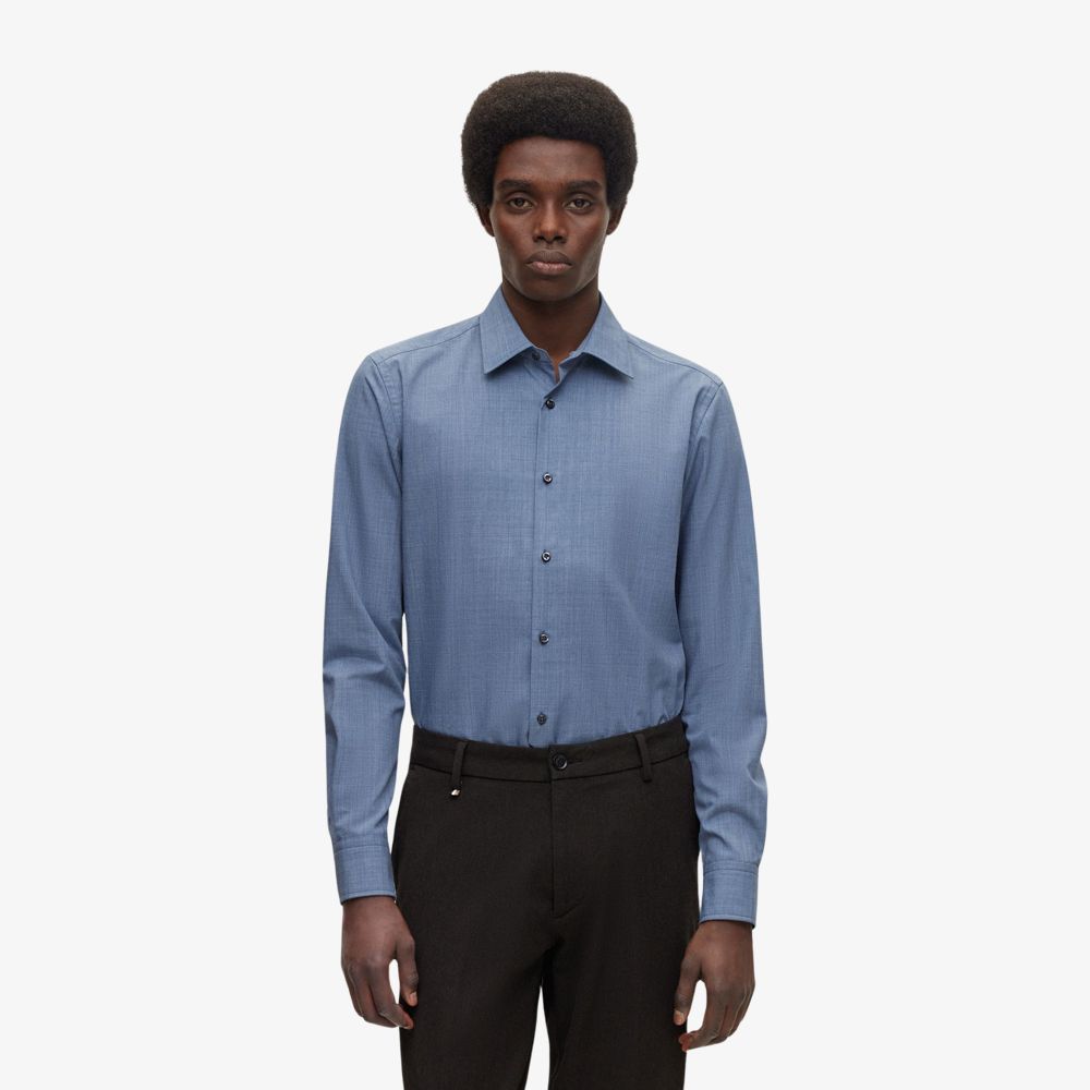 BOSS - Áo sơ mi T-Hays chất polyester tái chế pha len virgin
