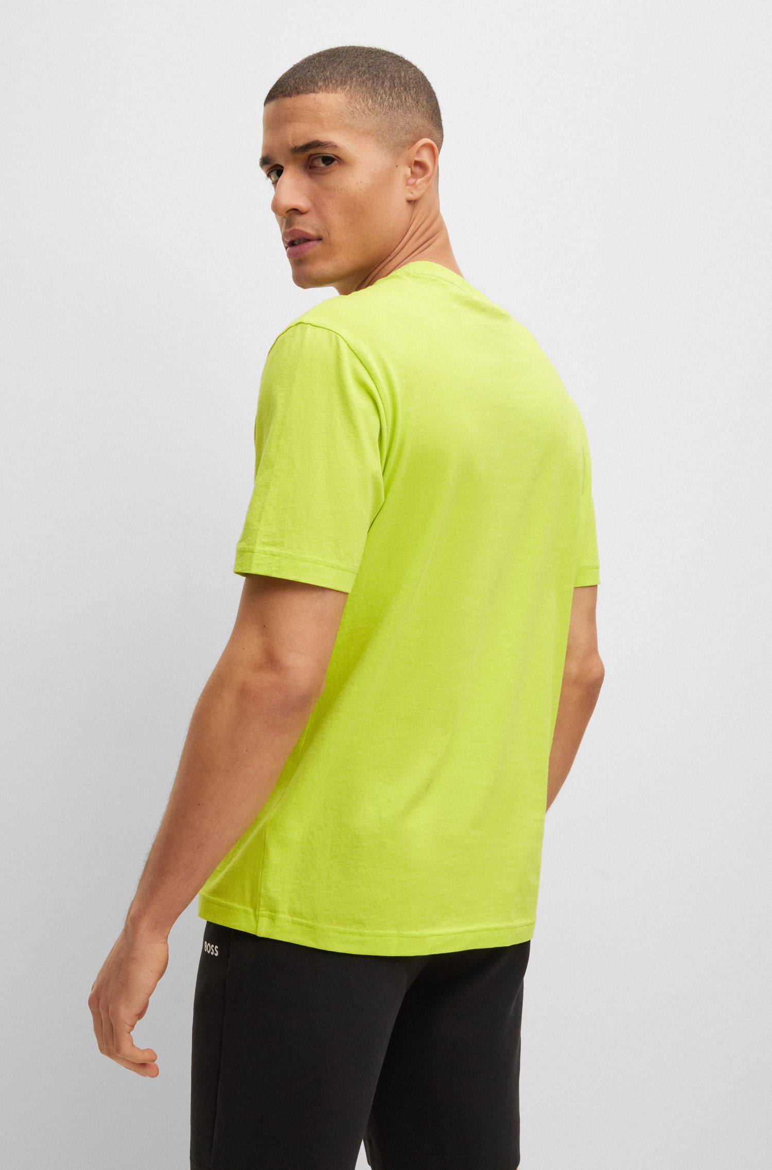 BOSS - Áo thun cổ tròn vải cotton với logo đa sắc