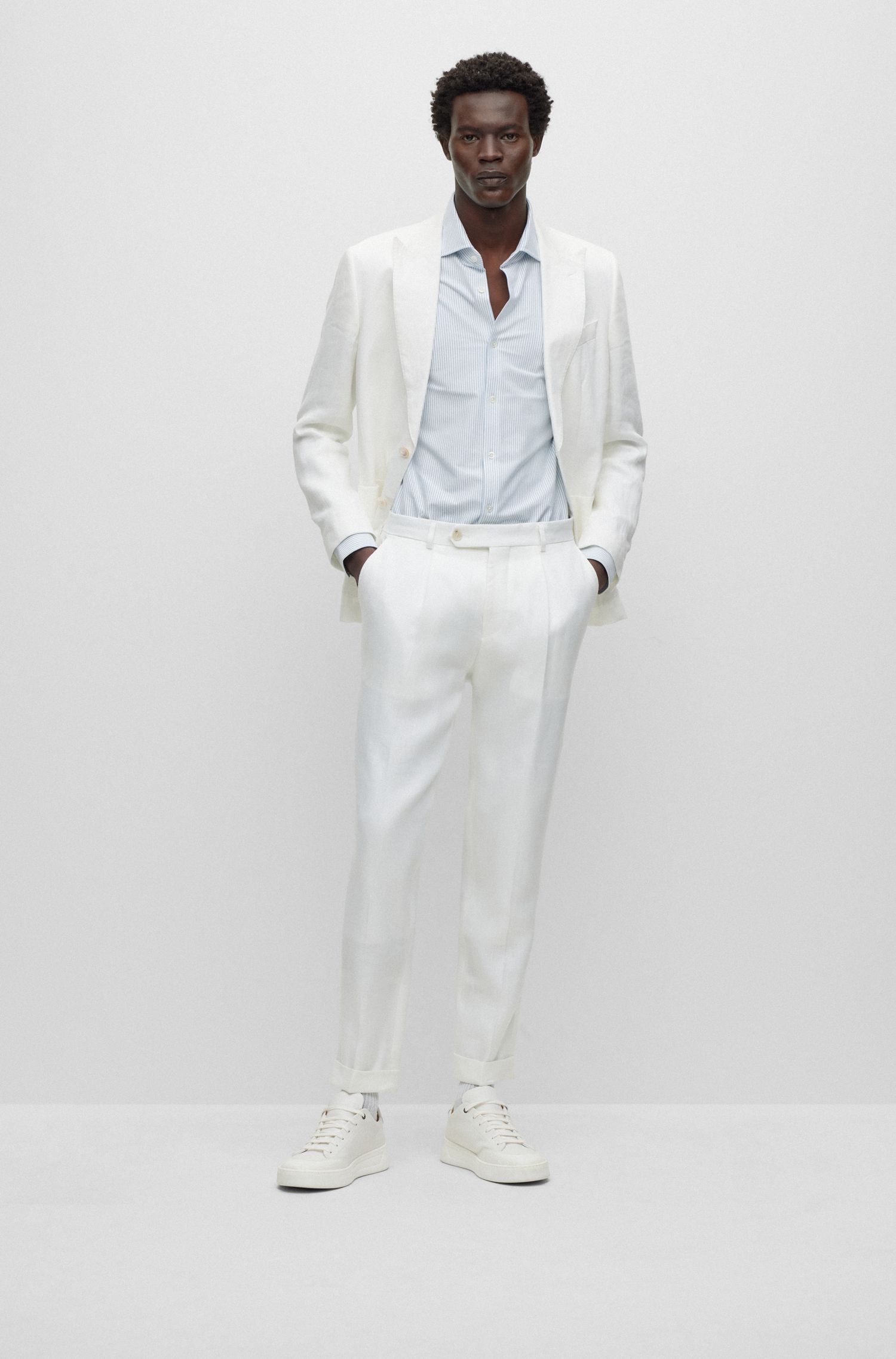 BOSS - Áo sơ mi slim fit cotton kẻ sọc