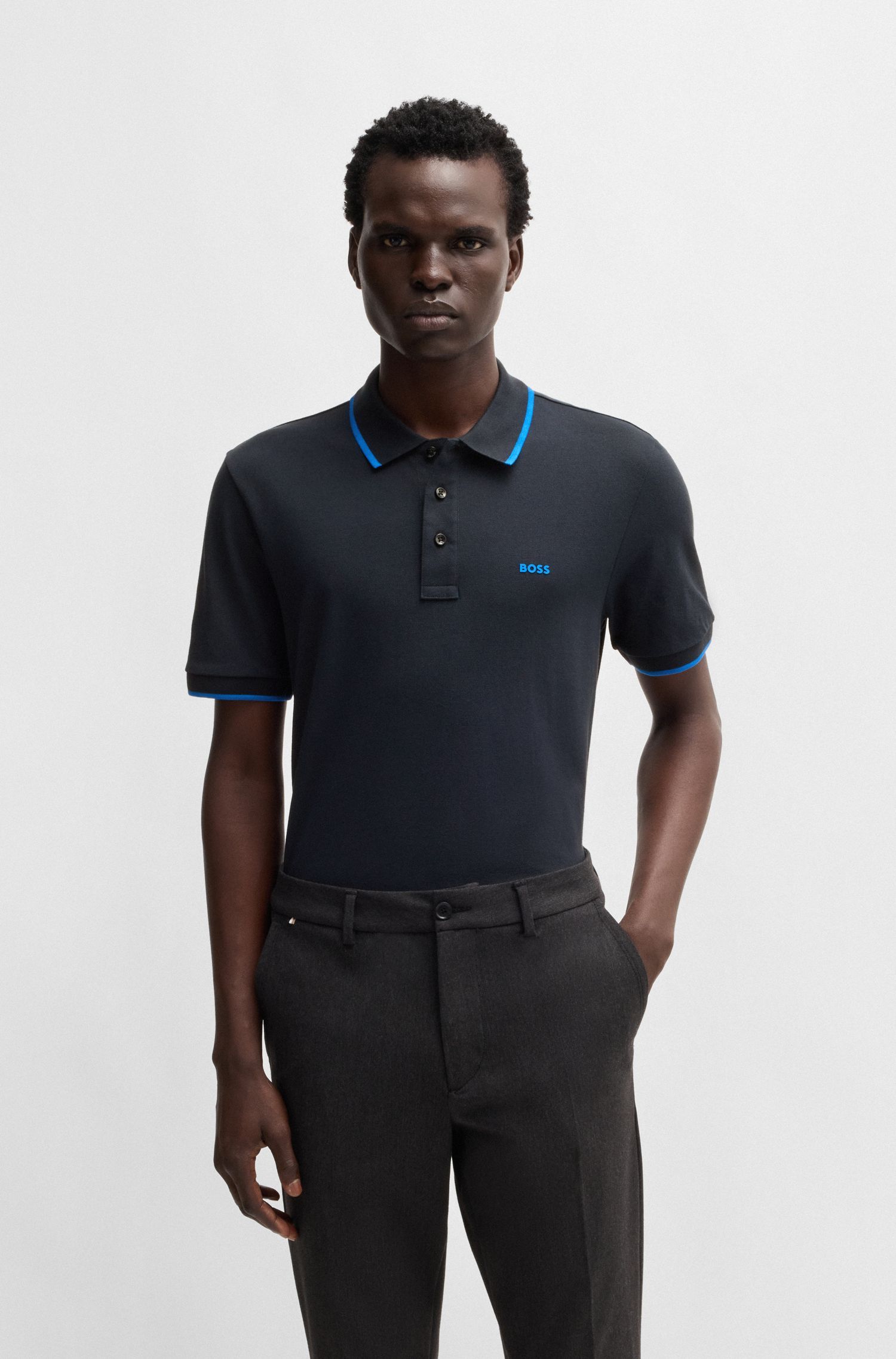 Áo polo cotton piqué điểm nhấn logo