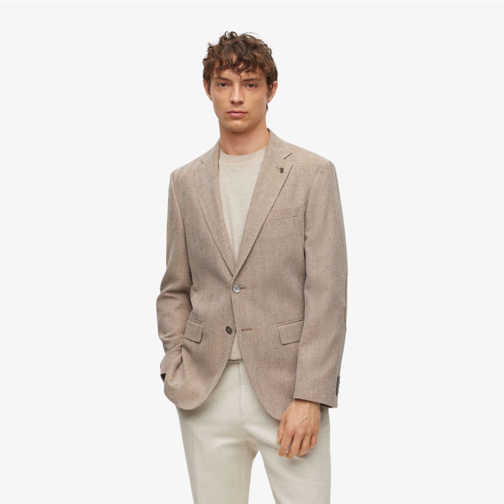 BOSS - Áo vest dáng slim fit vải cotton họa tiết xương cá pha virgin wool